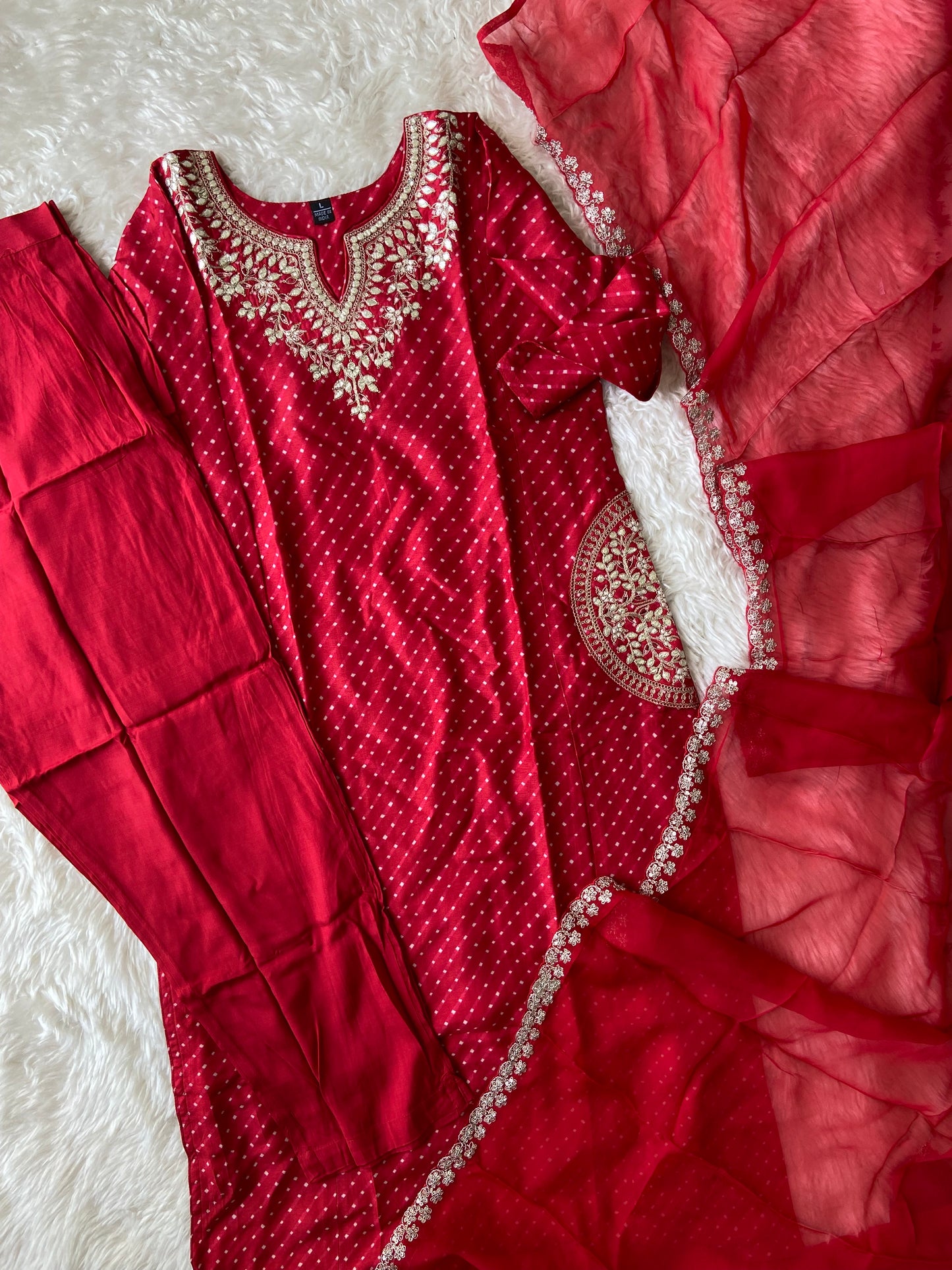 Russian Silk Kurti Pant Dupatta Set
