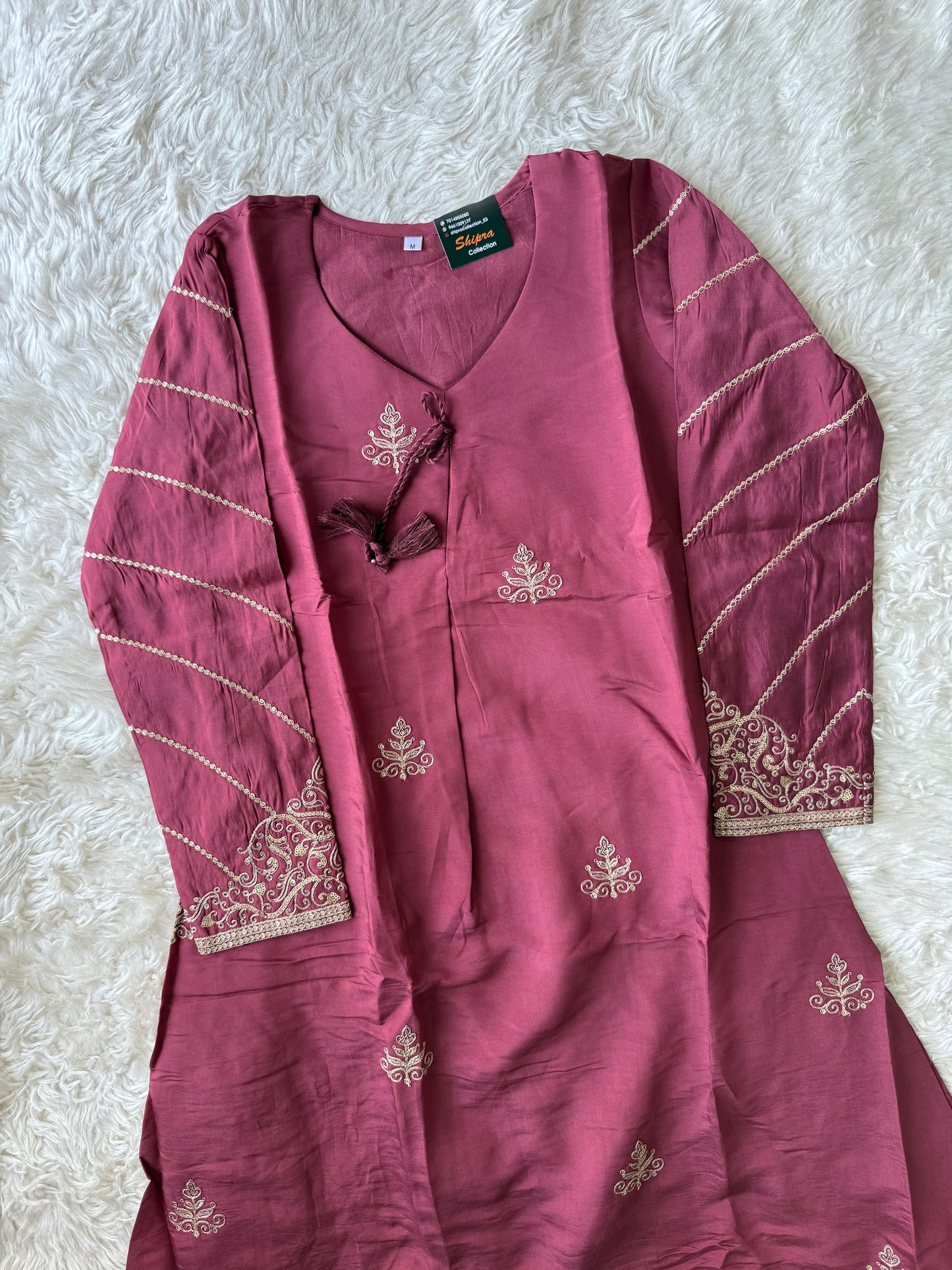 Pure Muslin Silk Kurti Pant Organza Dupatta Set