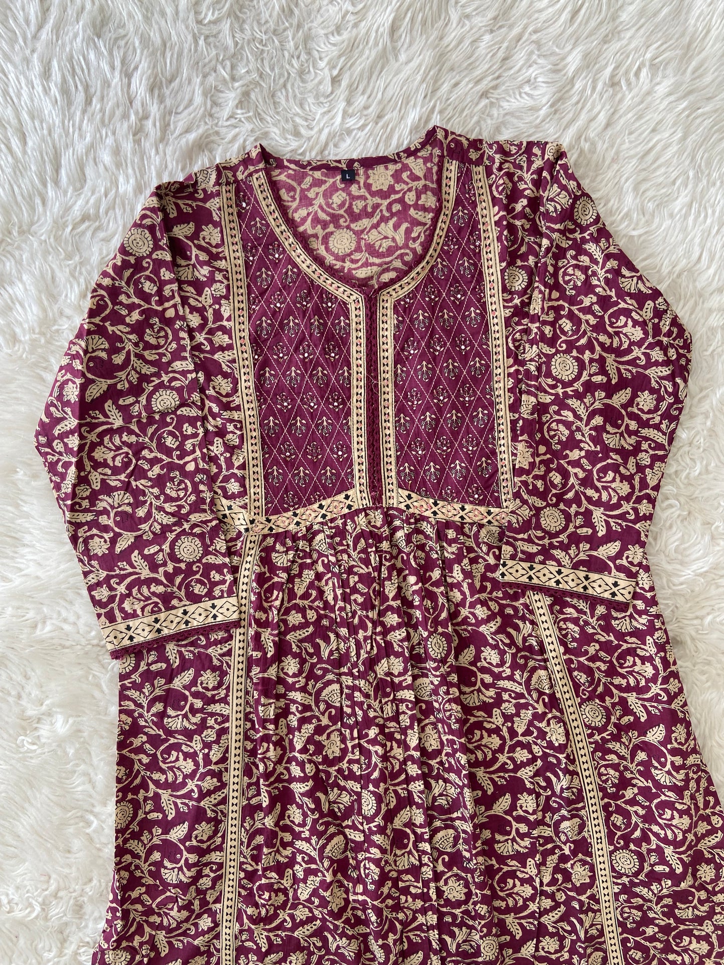 Jaipuri Print A-Line Kurti Pant Dupatta Set