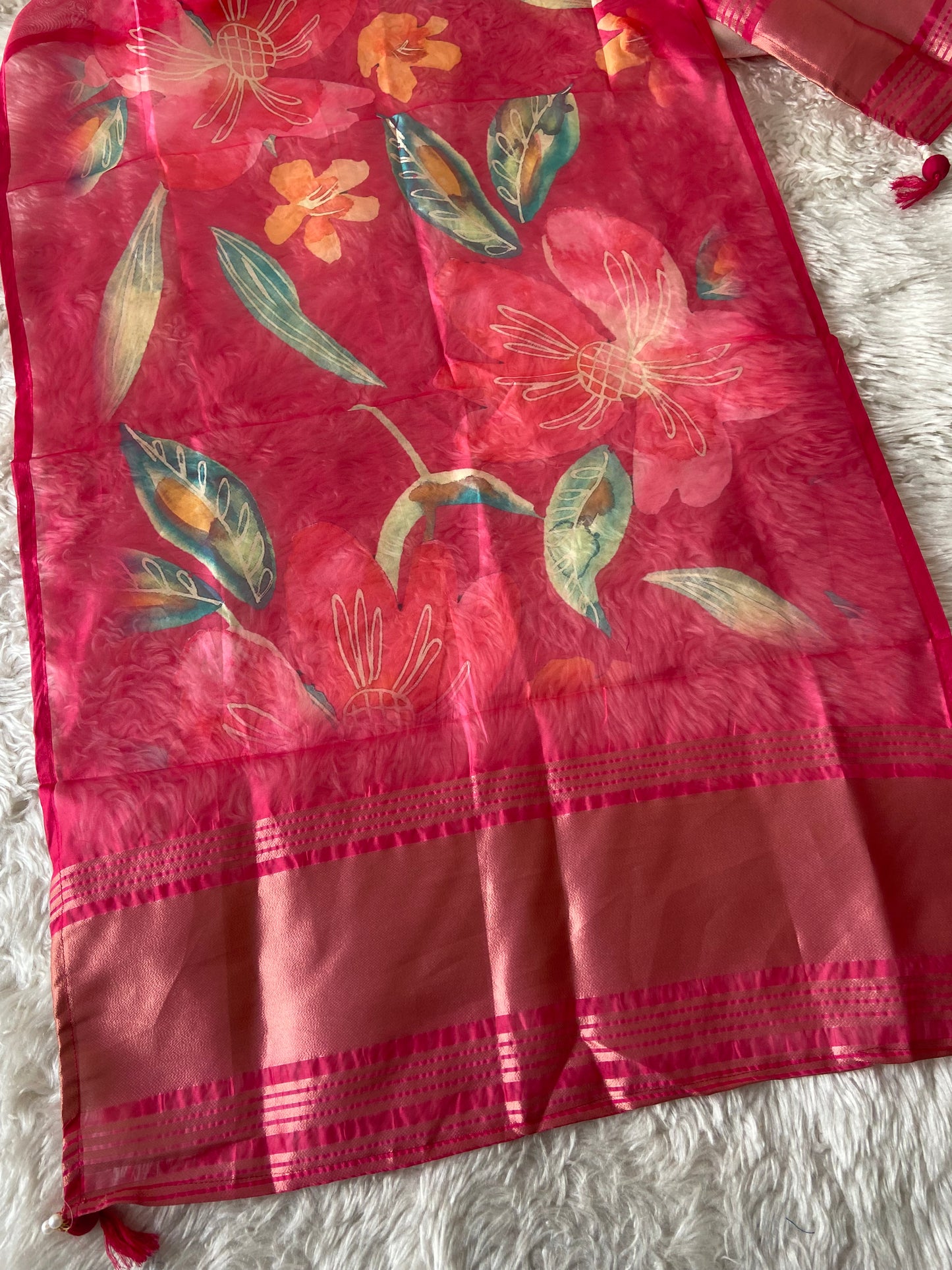 Plus Size Roman Silk Kurti Pant Dupatta Set
