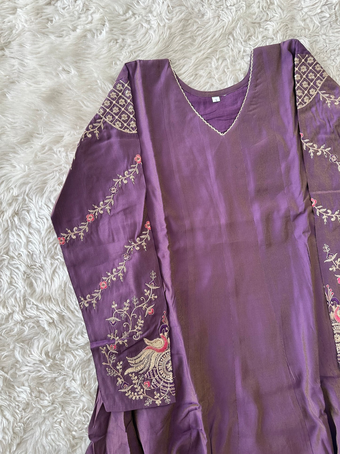 Pure Muslin Silk Flare Kurti Pant Dupatta Set