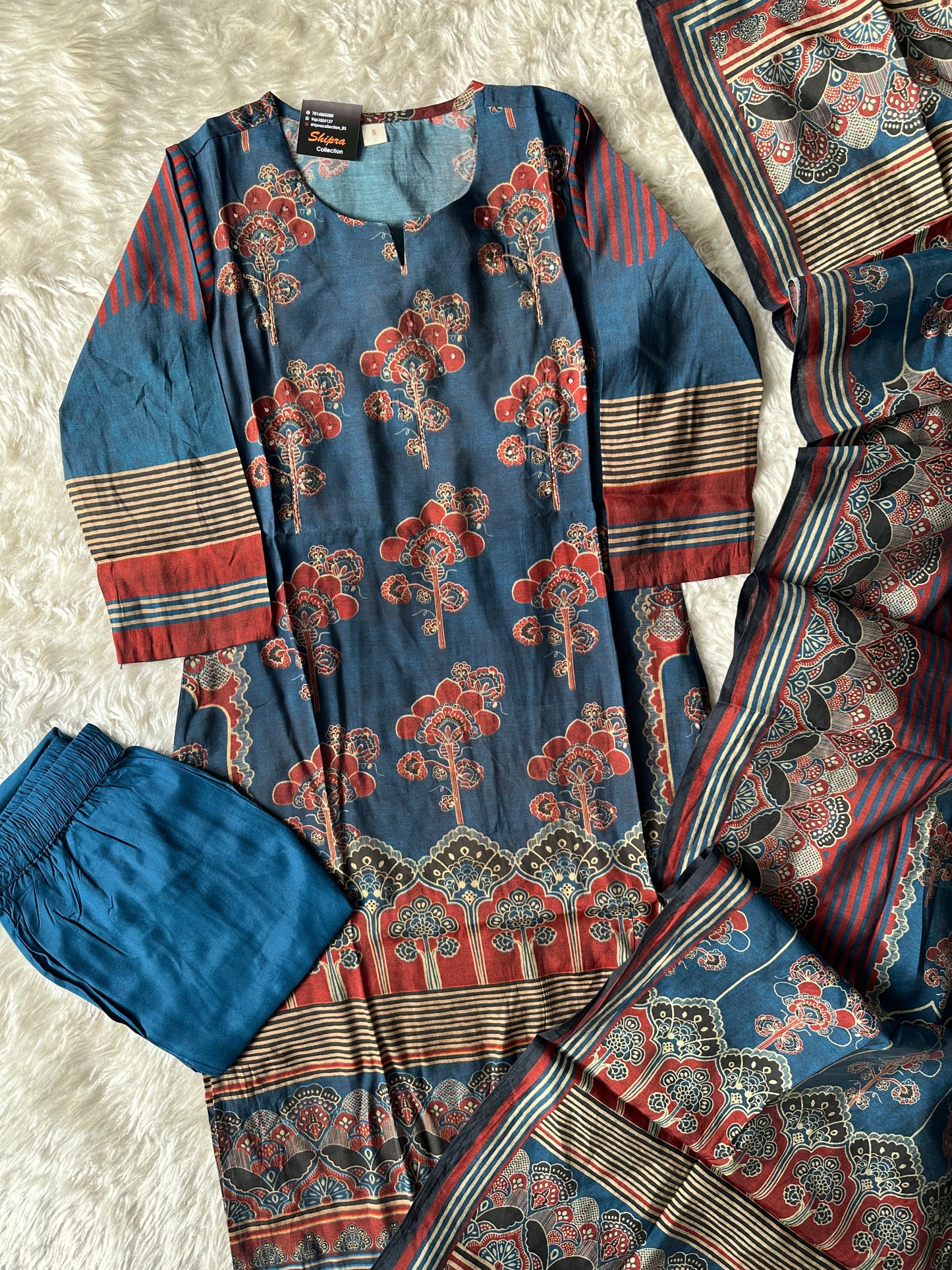 Pure Muslin Silk Kurti Pant Dupatta Set