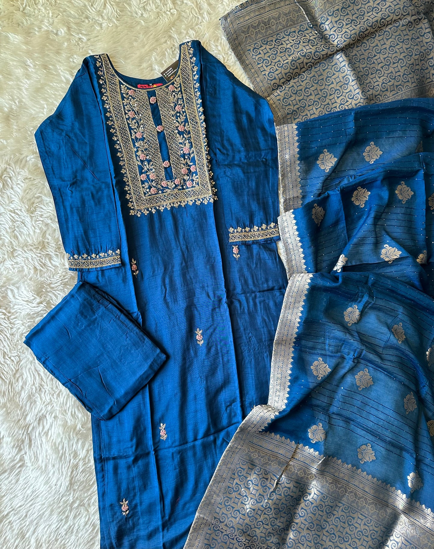 Pure Silk Kurti Pant Dupatta Set