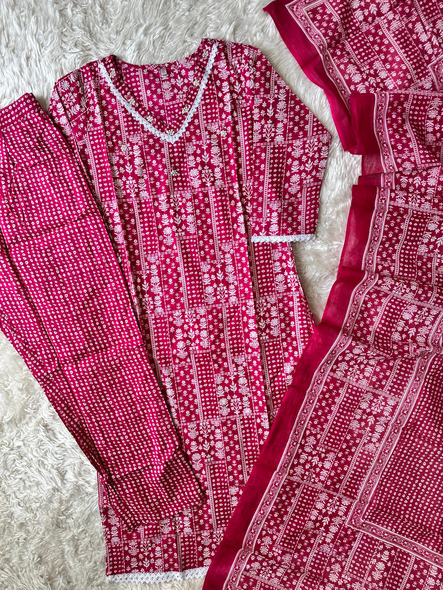Premium Cotton Rani Pink ๐ Set