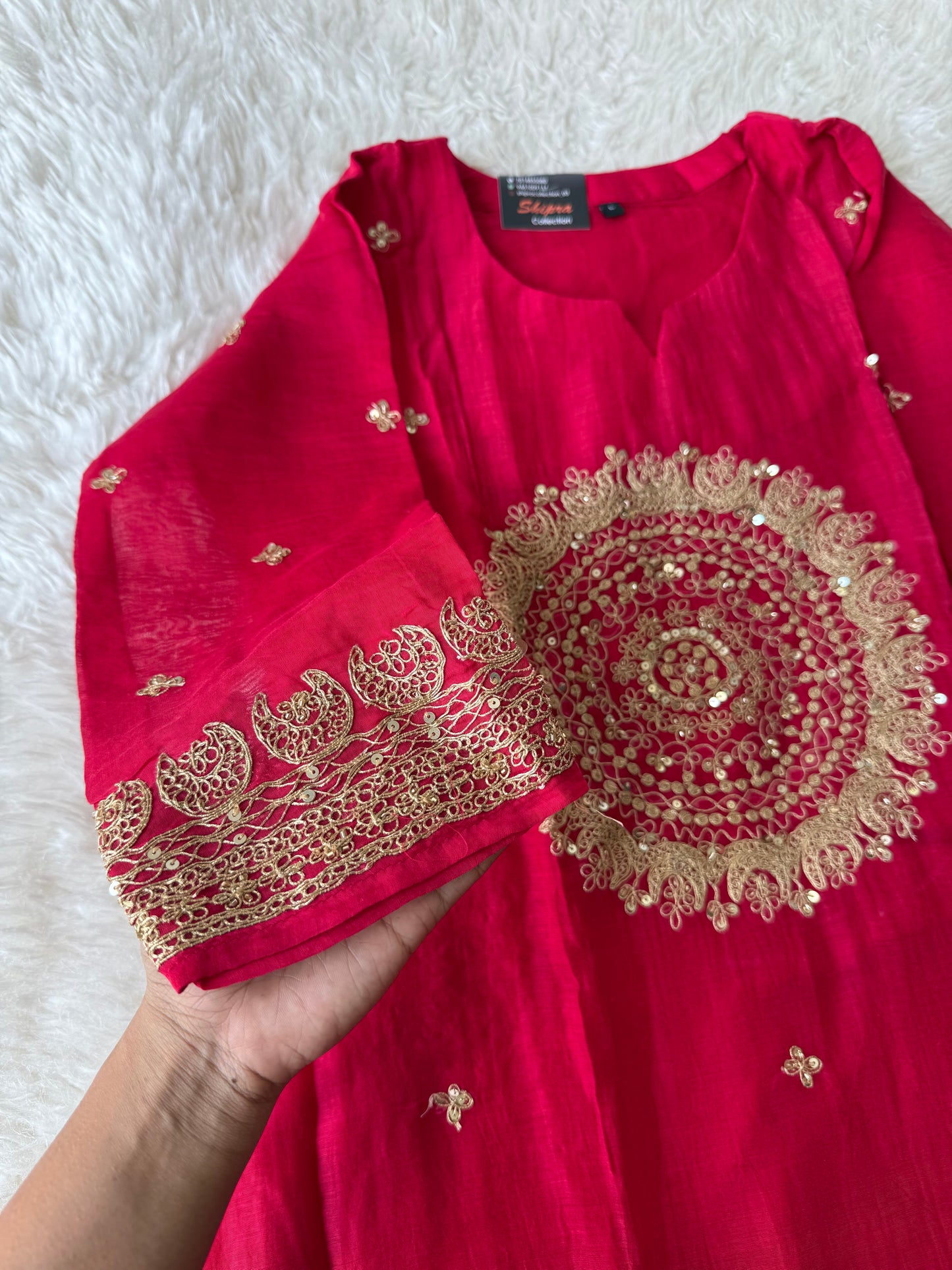 Pure Mul Chanderi Kurti Pant Dupatta Set