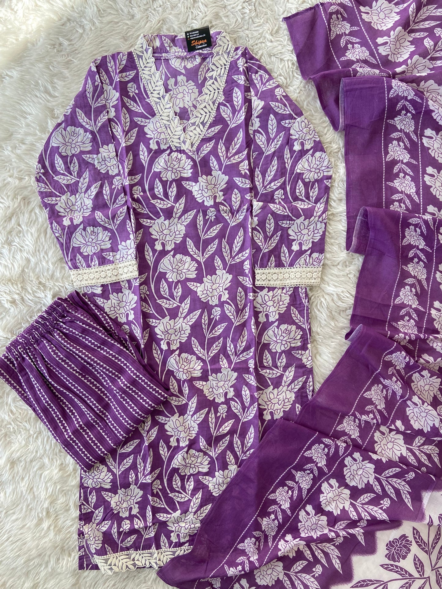 Lace Details Kurti Pant Dupatta Set