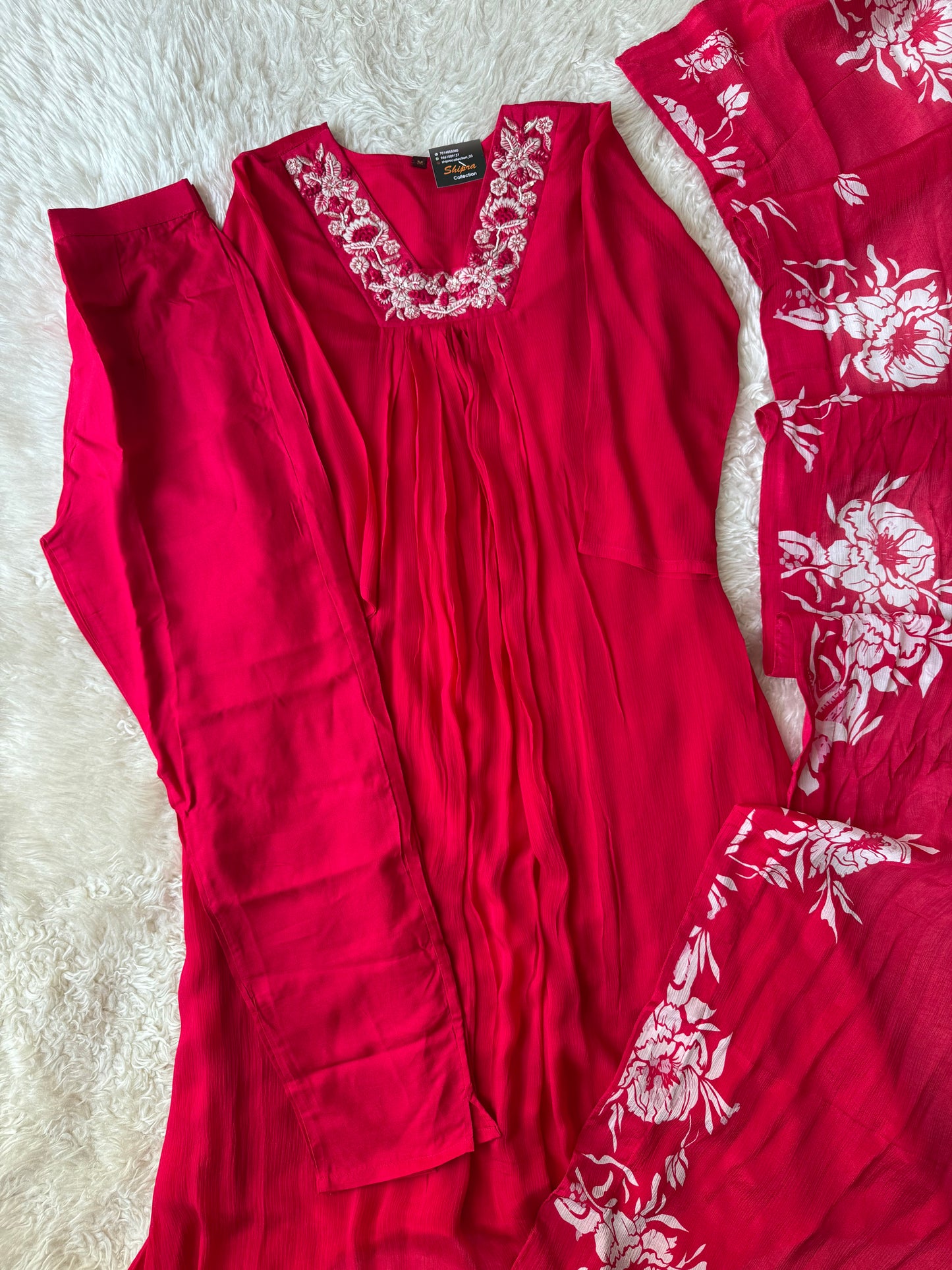 Pure Chinon Kurti Pant Dupatta Set