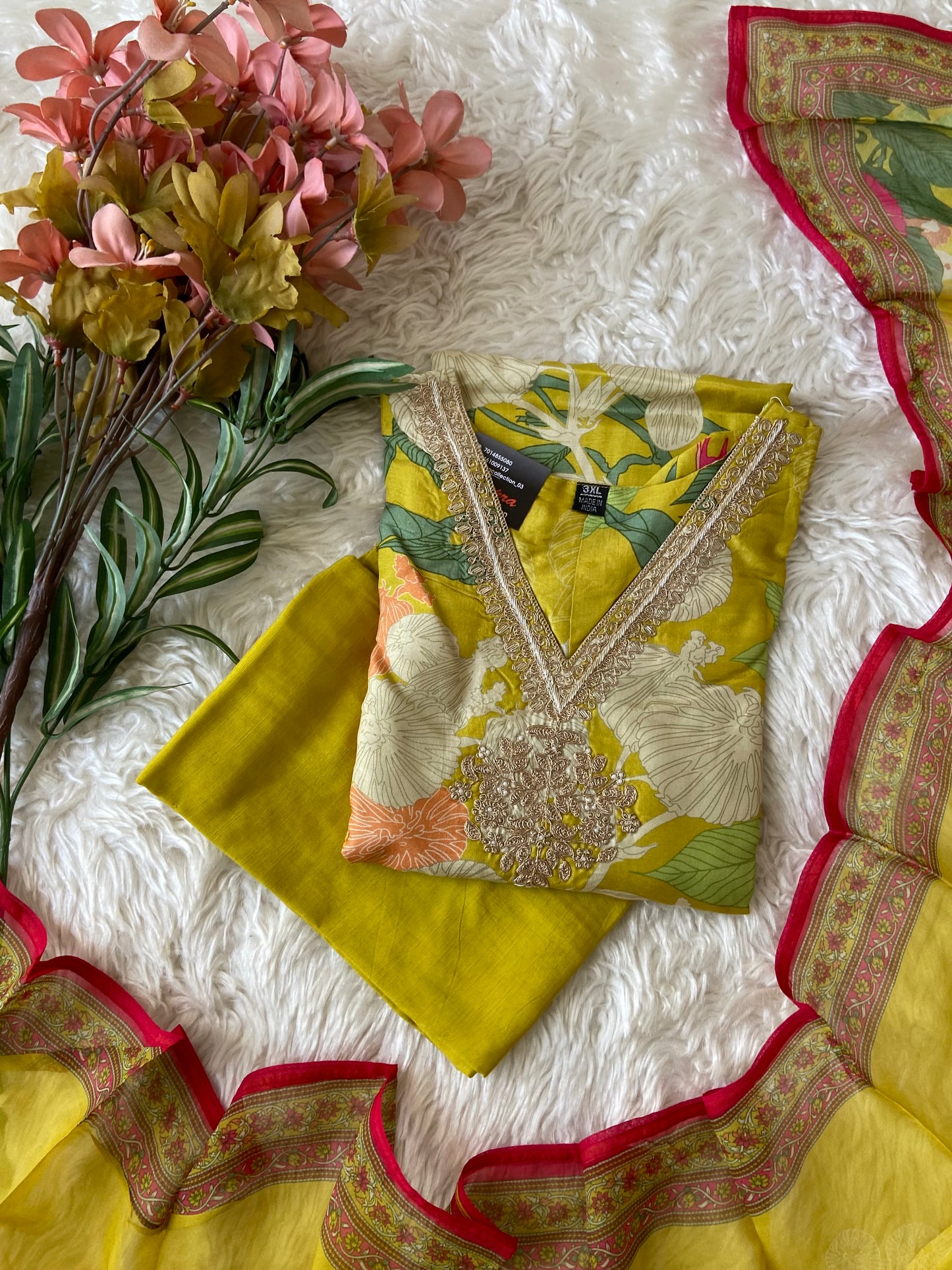 Plus Size Russian Silk Kurti Pant Dupatta Set