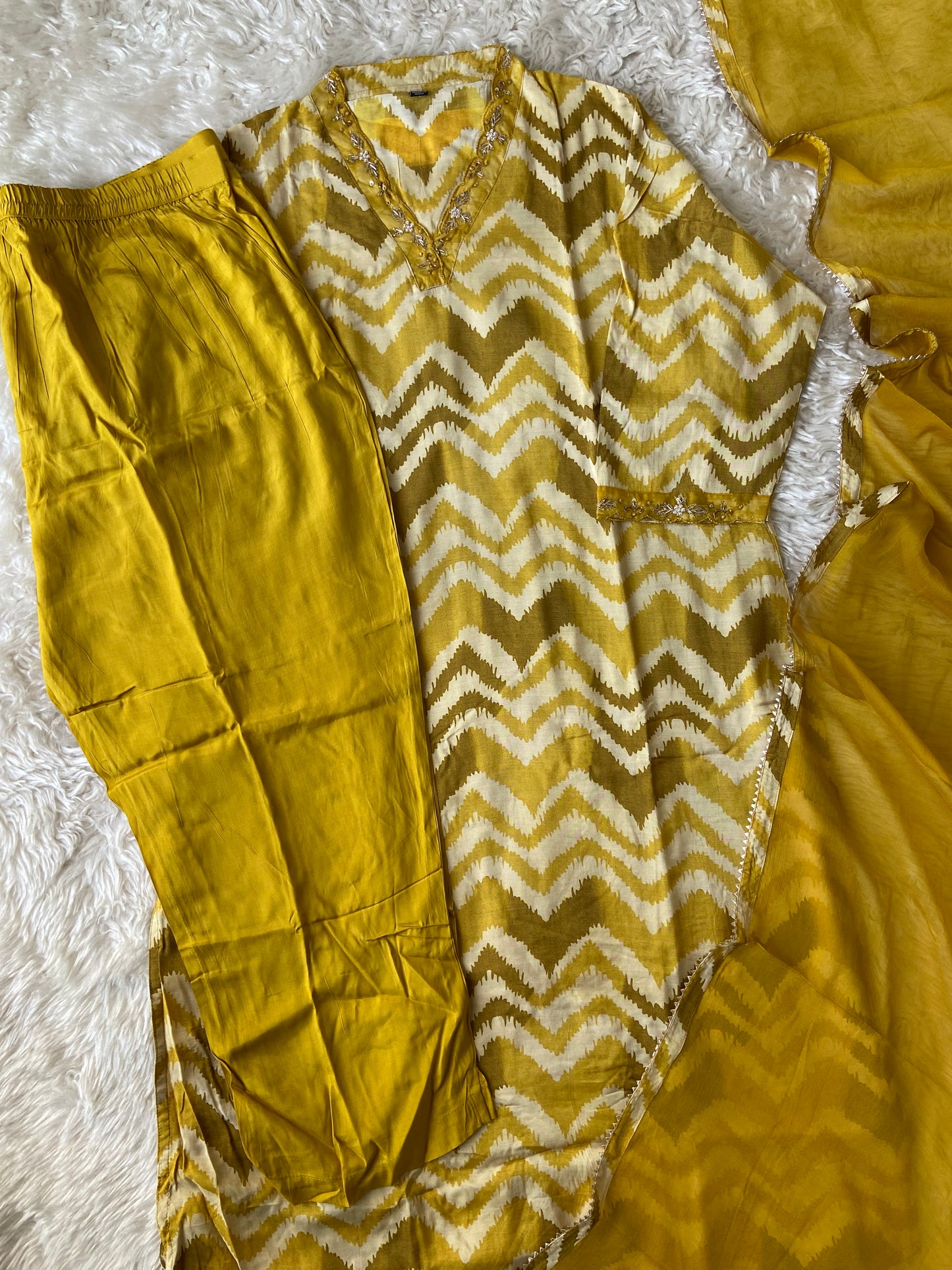 Plus Size Russian Silk Kurti Pant Dupatta Set