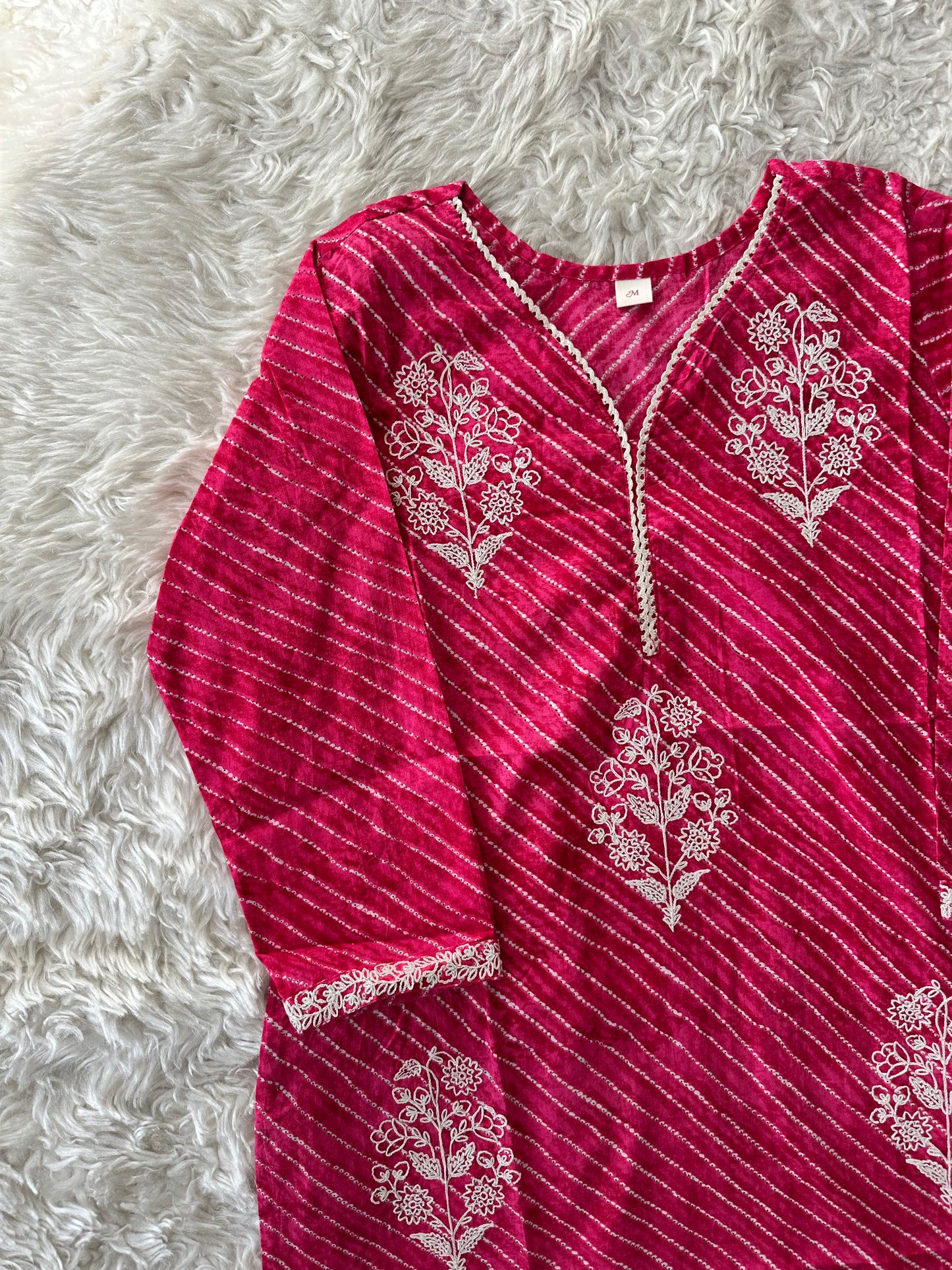 Premium Cotton Lehariya Thread Work Kurti