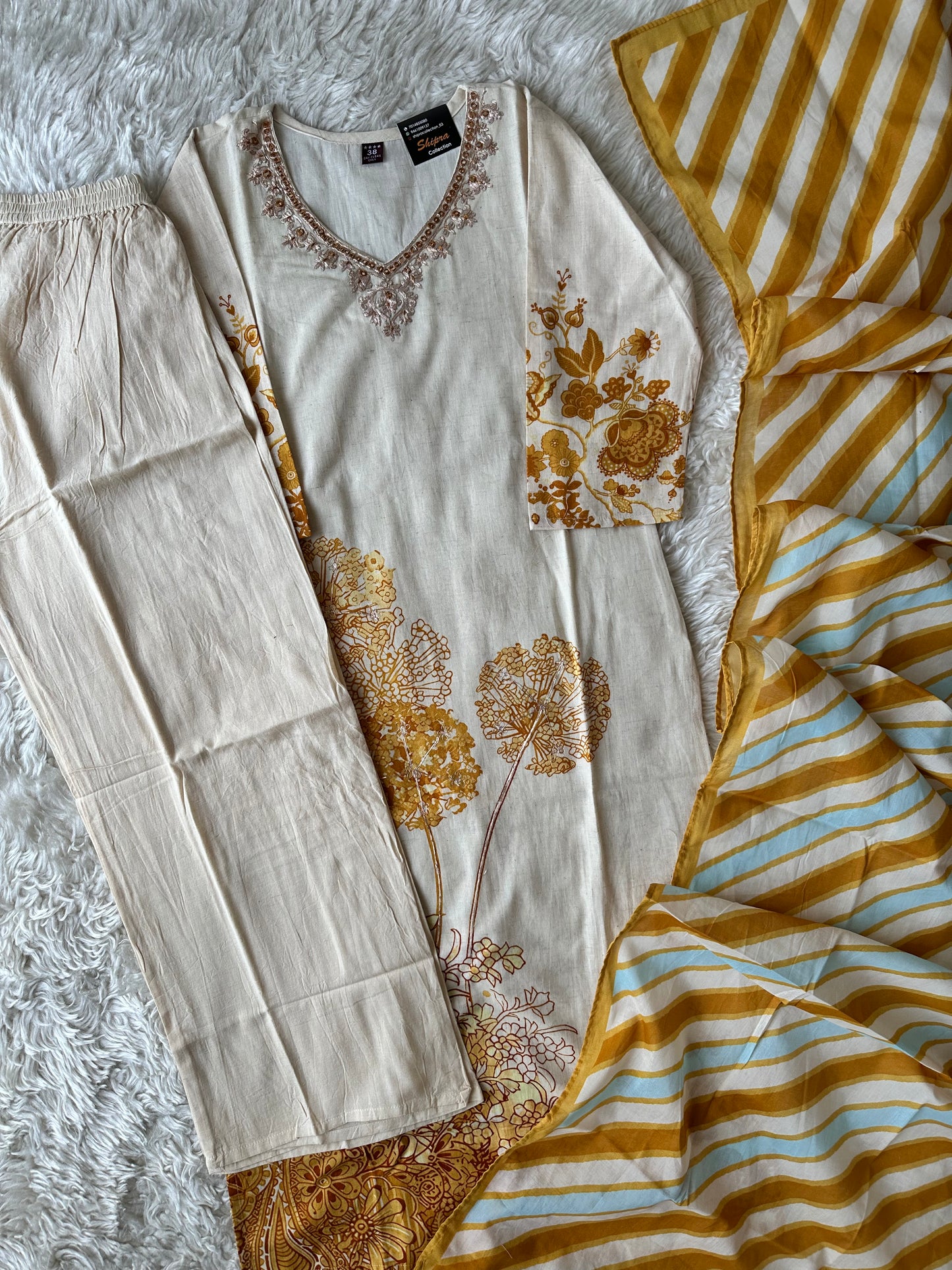 Khadi Cotton Kurti plazo Set Lehariya dupatta