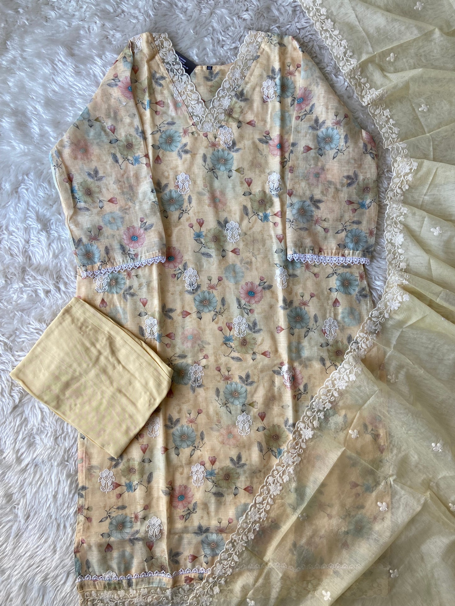 Plus Size Linen Kurti Pant Dupatta Set