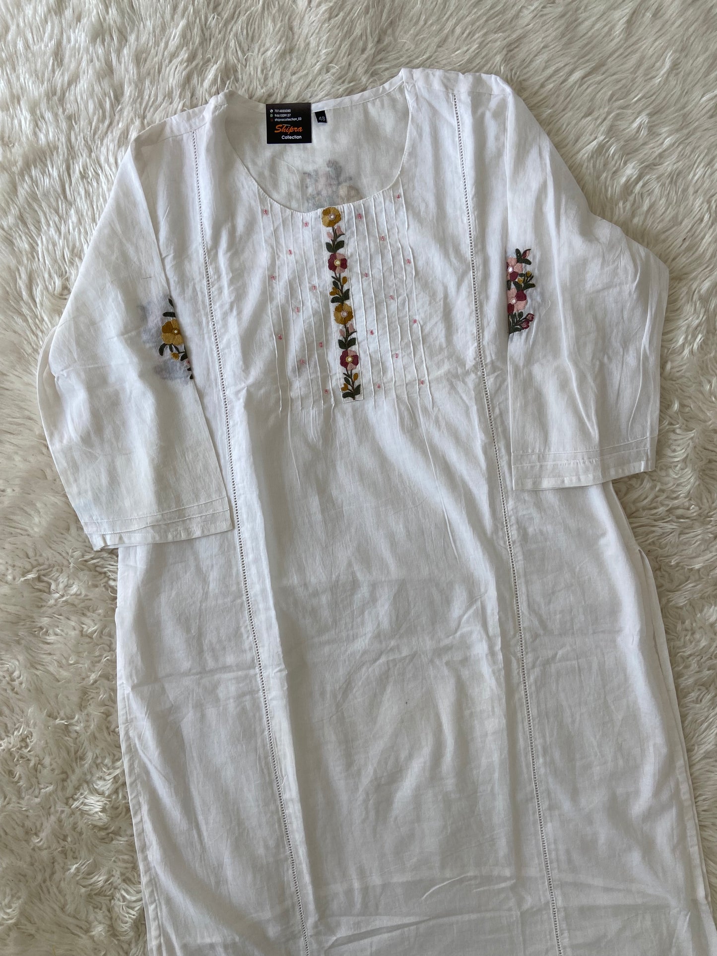 Premium Cotton Thread Work Kurti Pant Dupatta Set