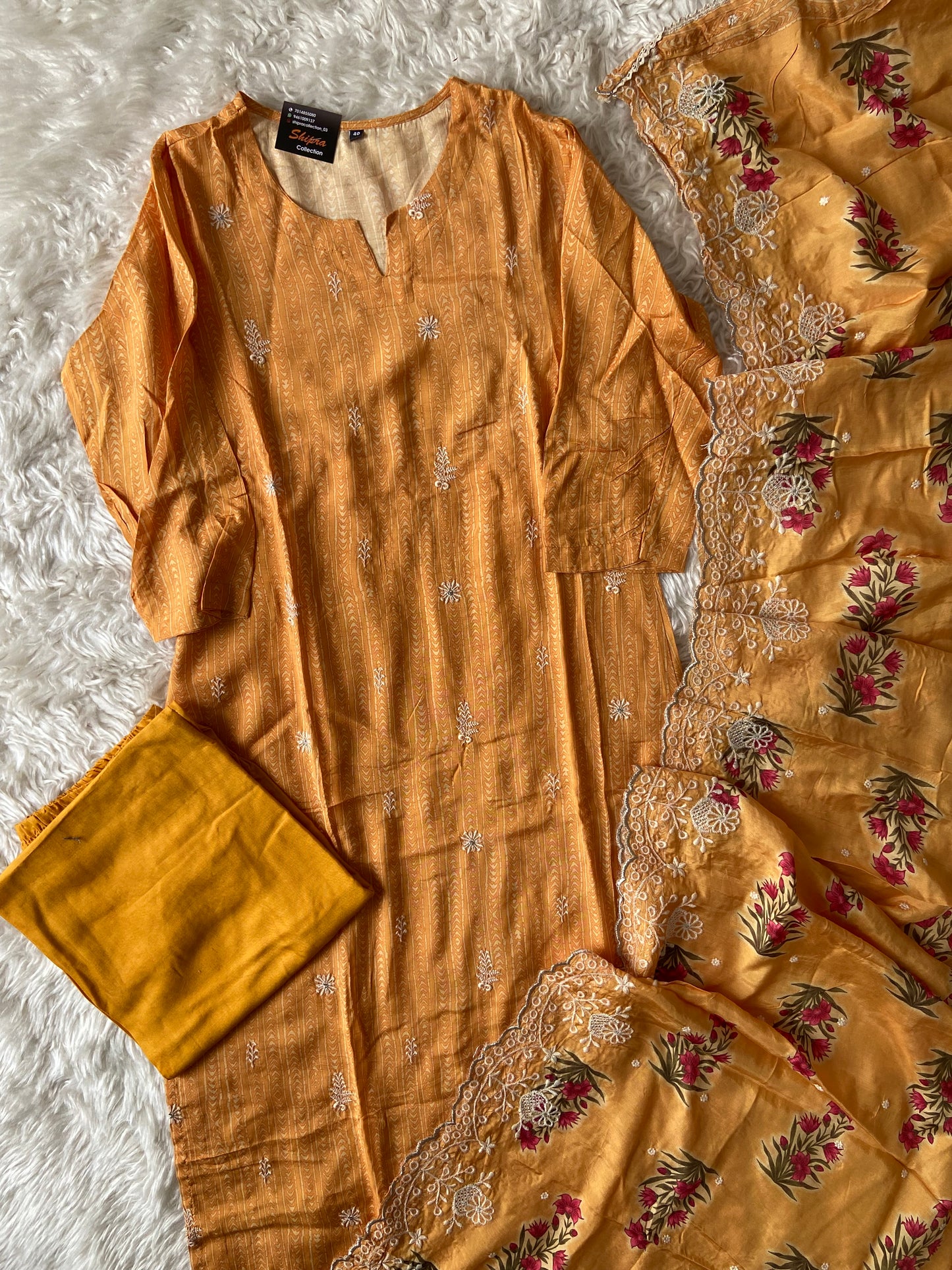Butter Silk Kurti Pant Dupatta Set