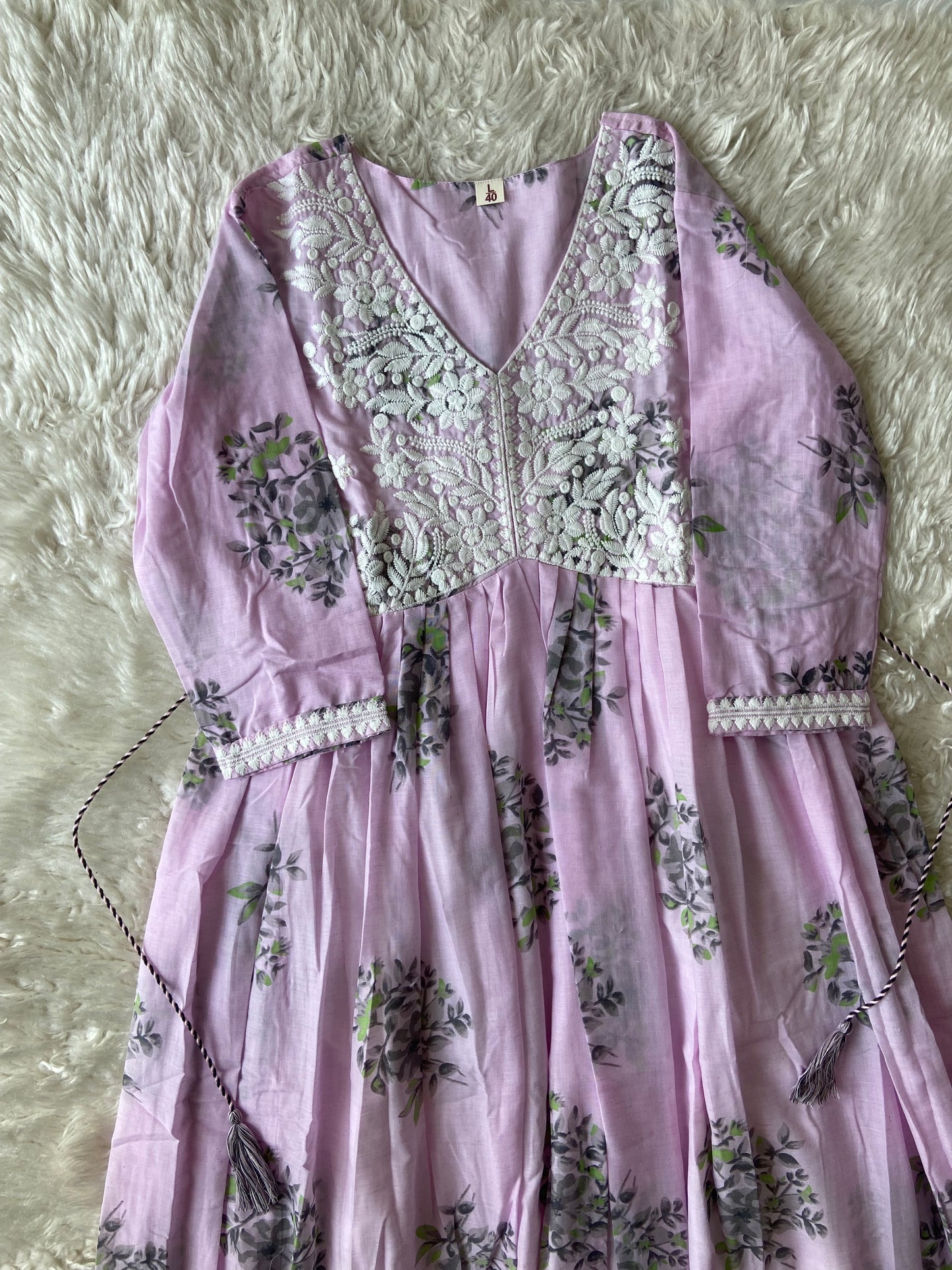 Mul Cotton Thread Work Flare Kurti
