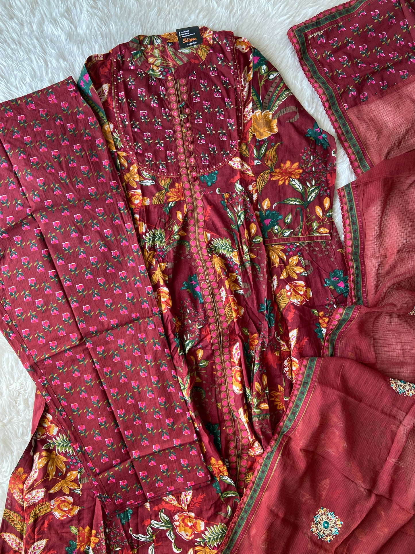 Premium Cotton FLARE Kurti Pant Dupatta Set
