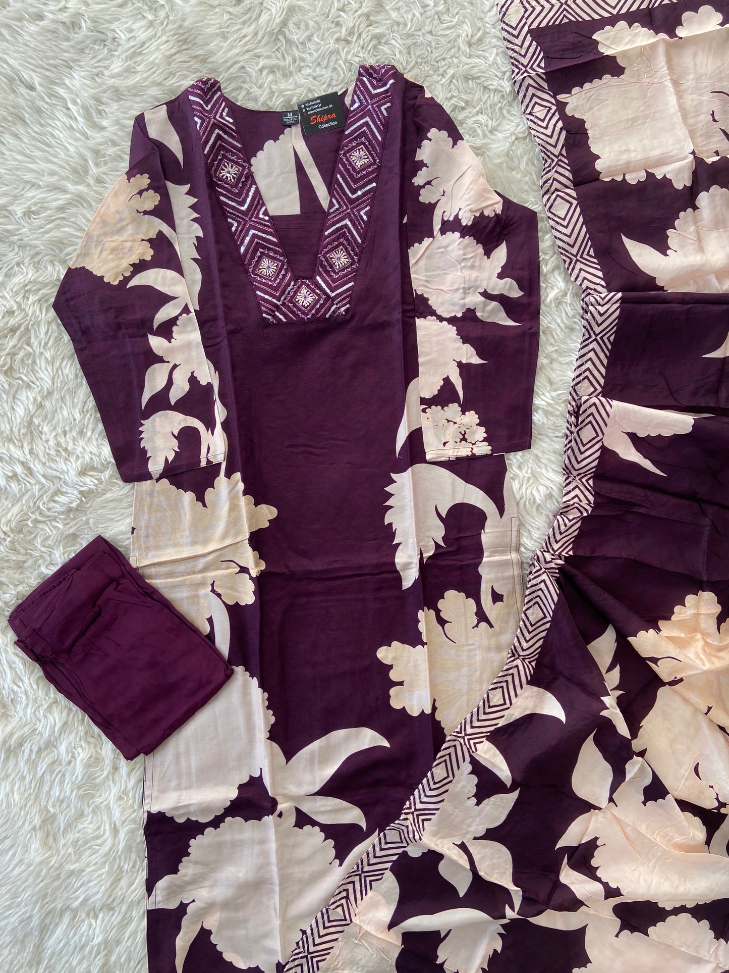 Russian Silk Kurti Pant Dupatta Set