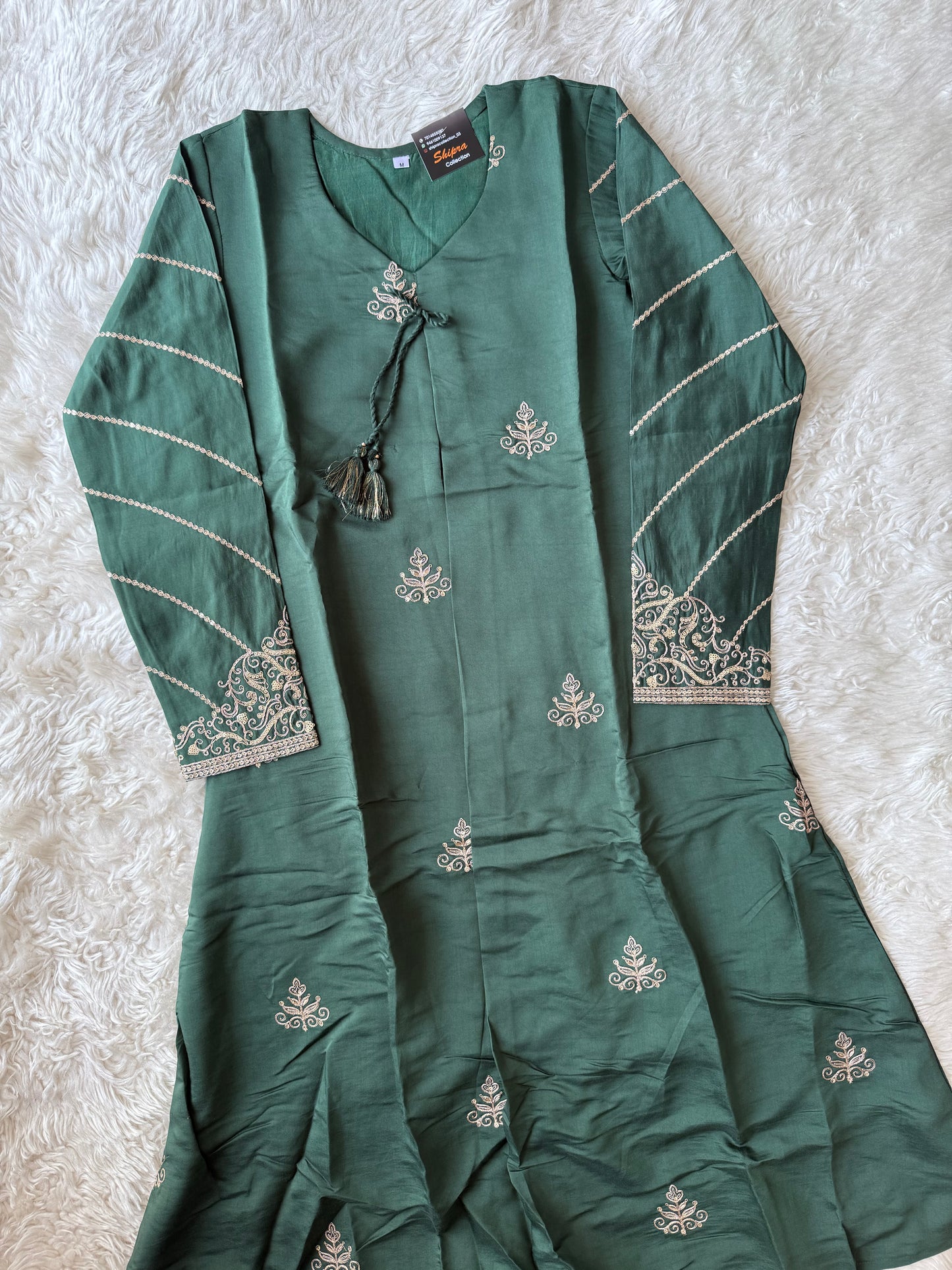 Pure Muslin Silk Kurti Pant Organza Dupatta Set