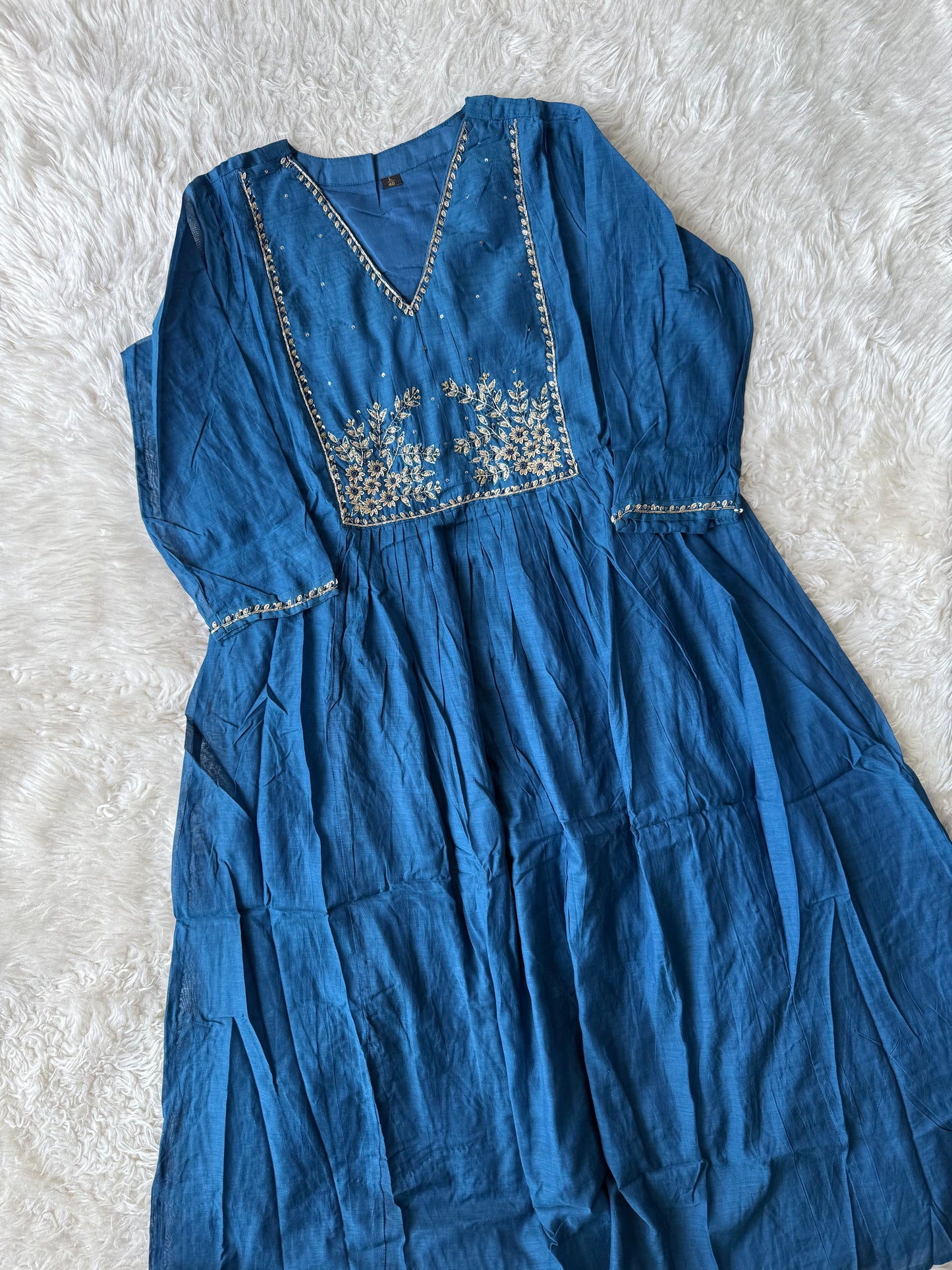 Pure Mul Chanderi Kurti Pant Dupatta Set
