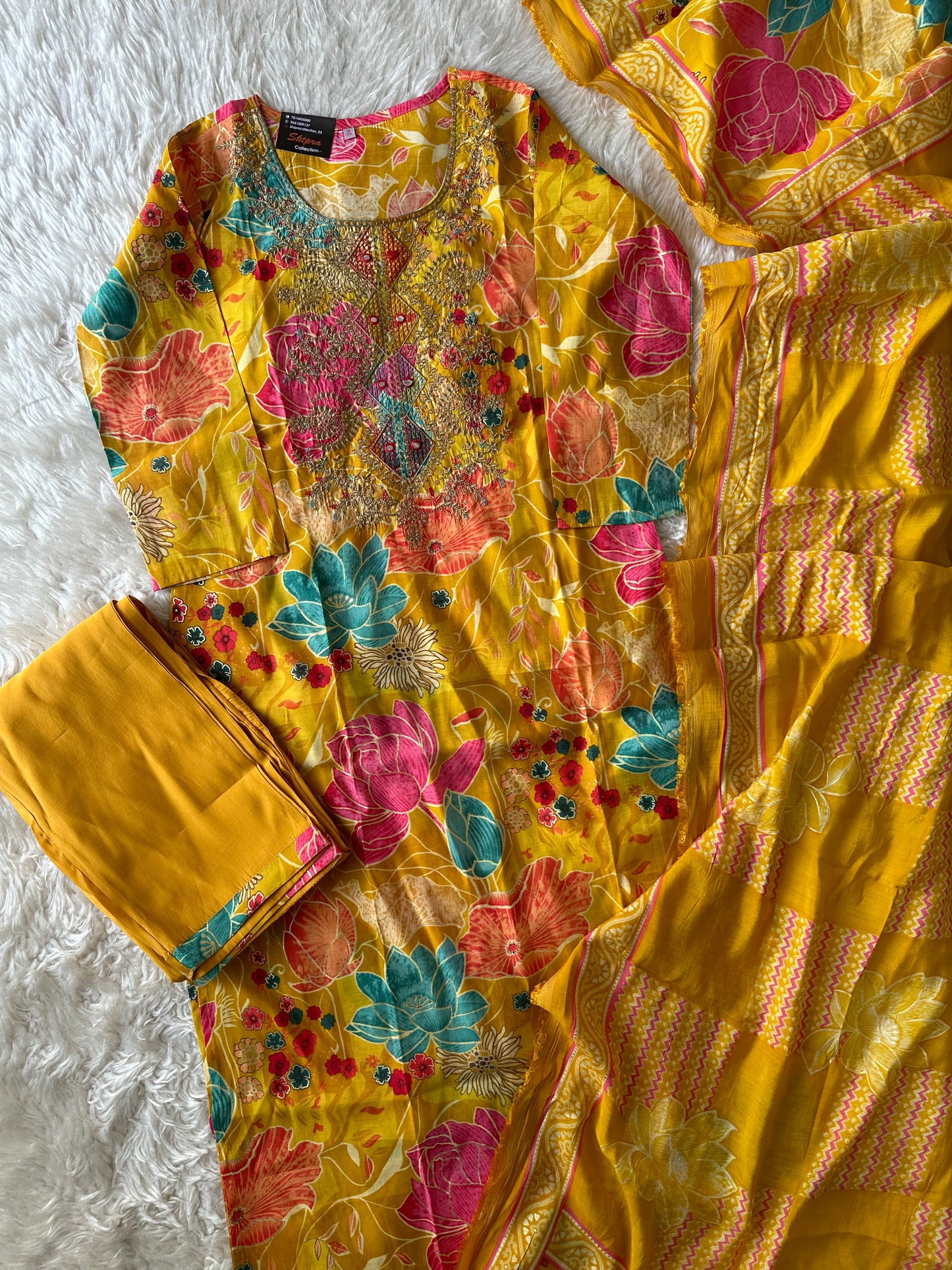 Pure Muslin Silk Kurti Pant Dupatta Set