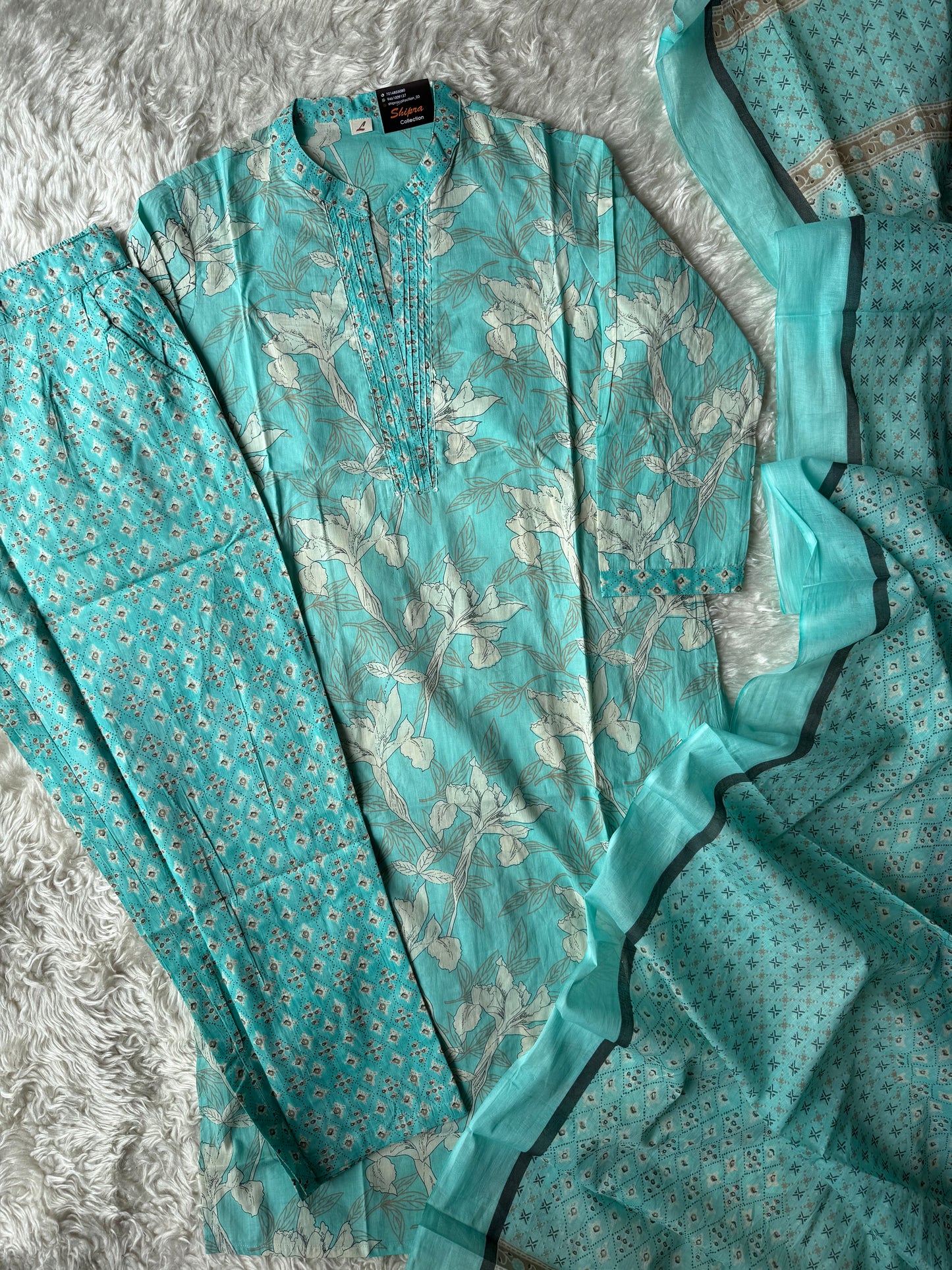 Pure Cotton Kurti Pant Dupatta Set