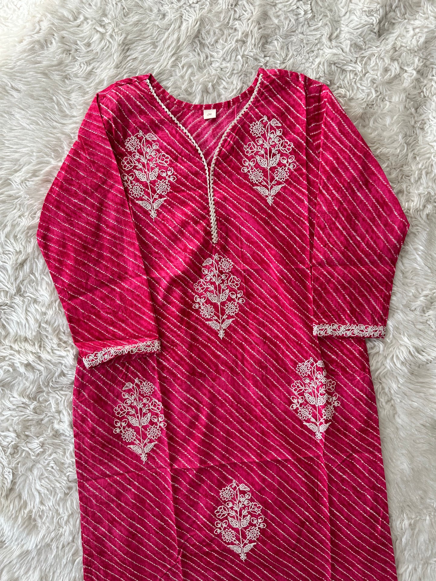 Premium Cotton Lehariya Thread Work Kurti