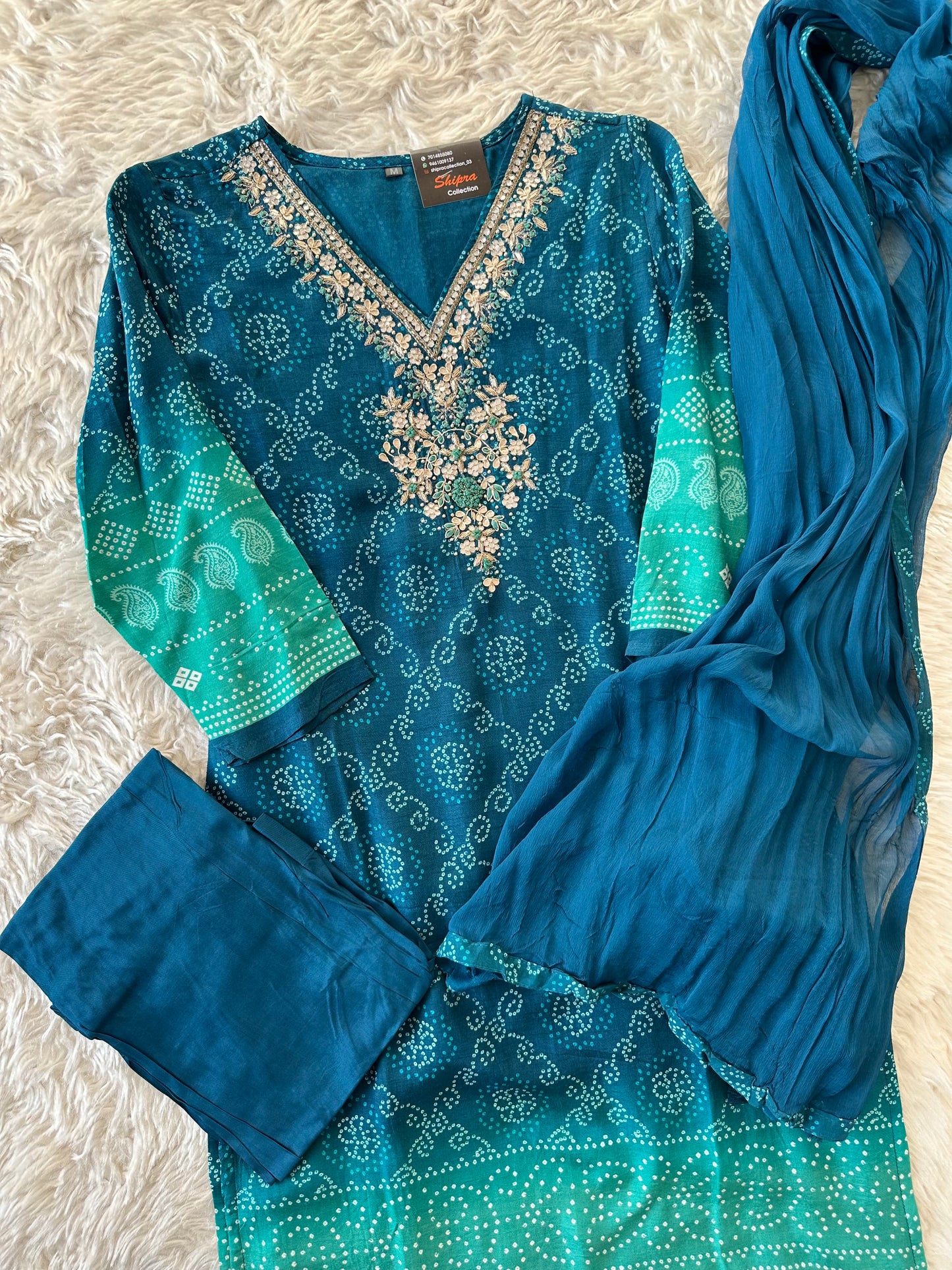 Premium Muslin Silk Kurti Pant Dupatta Set