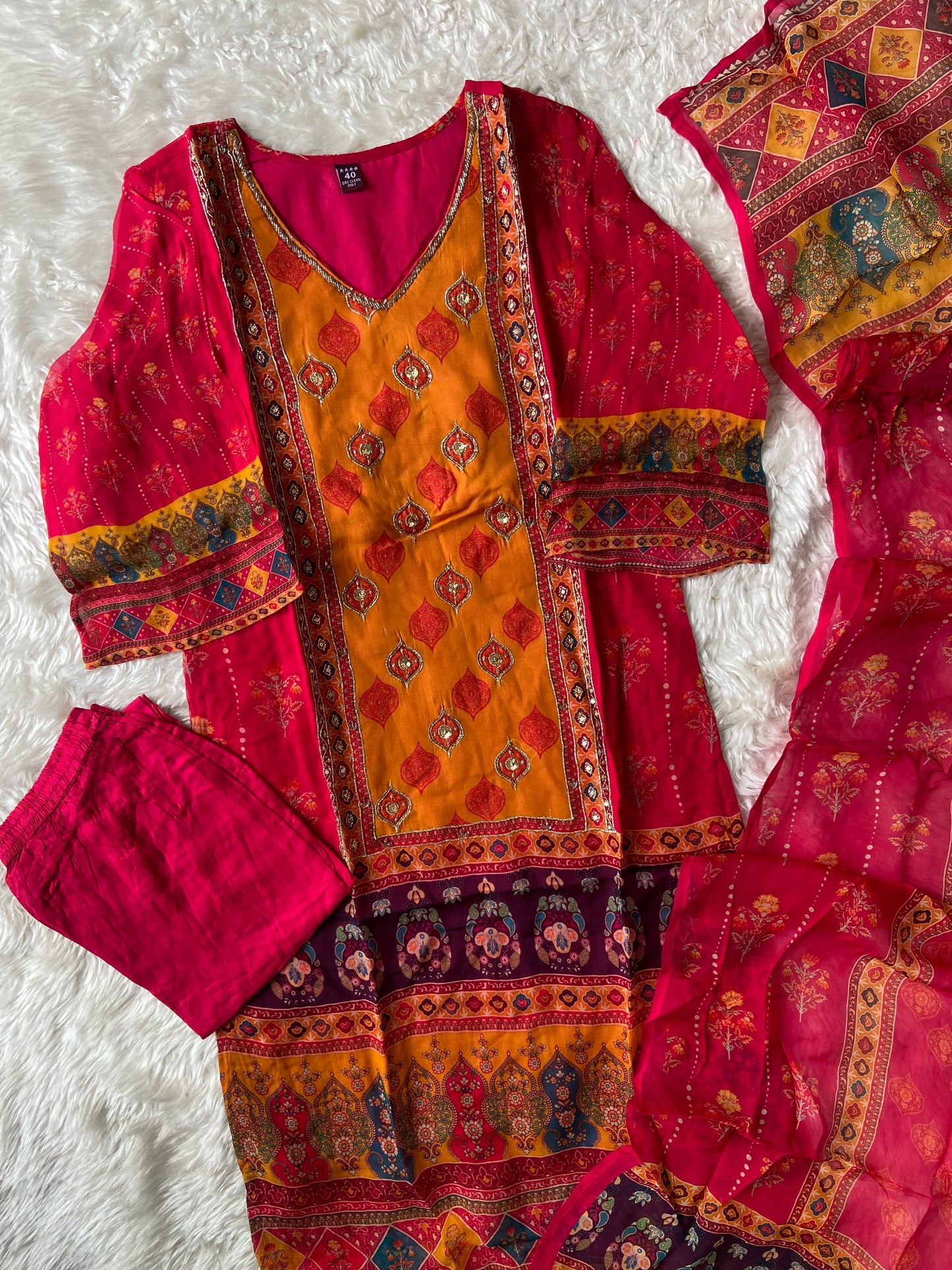 Organza Georgette Kurti Pant Dupatta Set