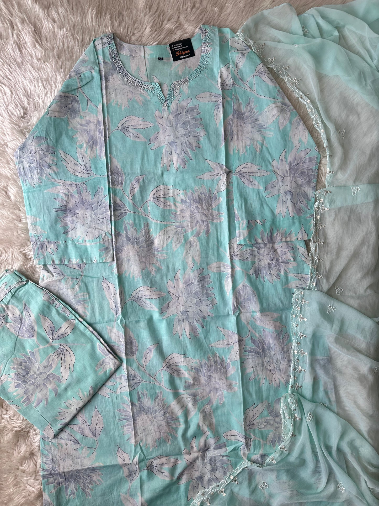 Breathable Cotton Kurti Pant Chiffon Dupatta Set