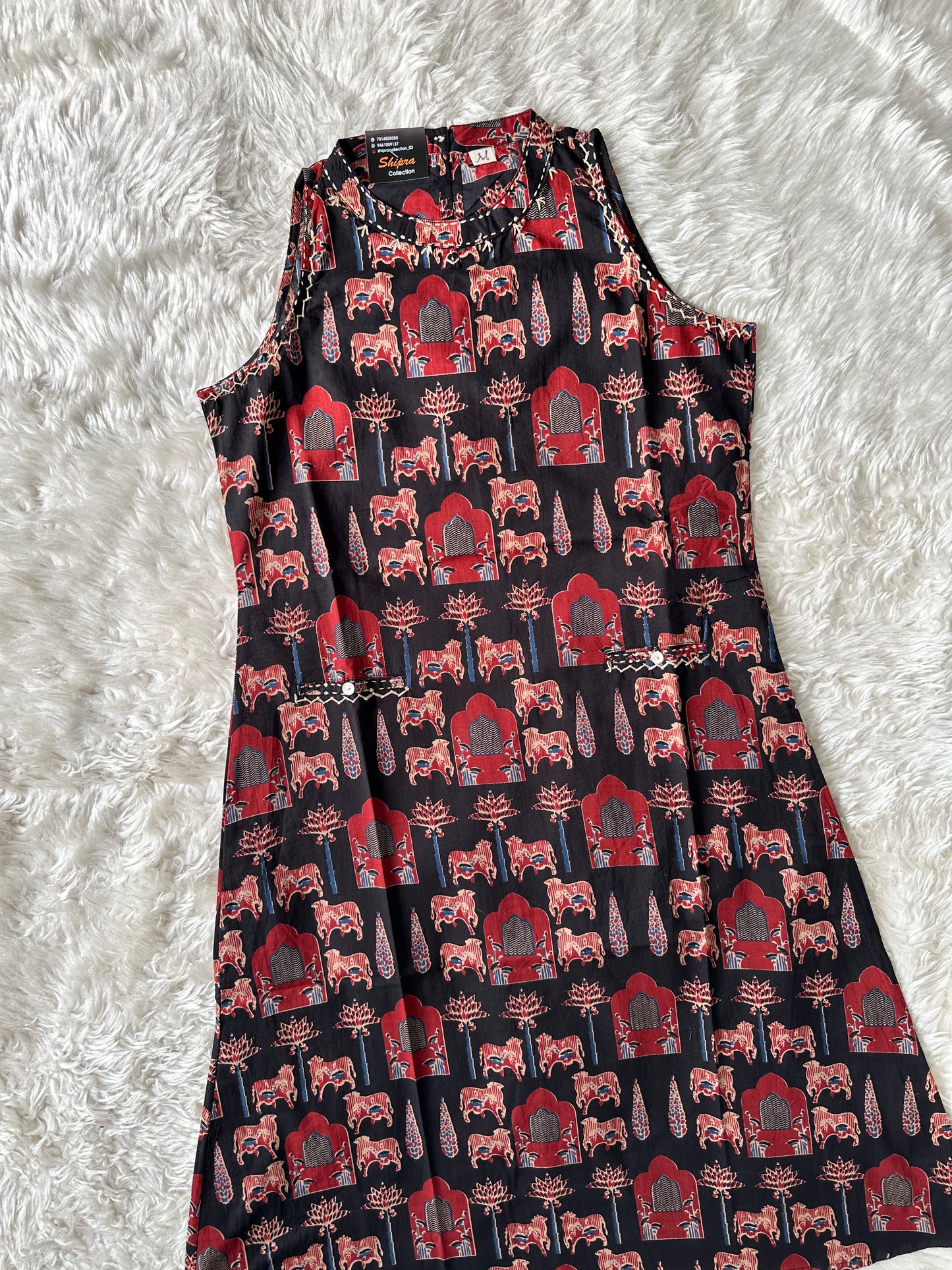 Pure Cotton Sleeveless Kurti Pant Set