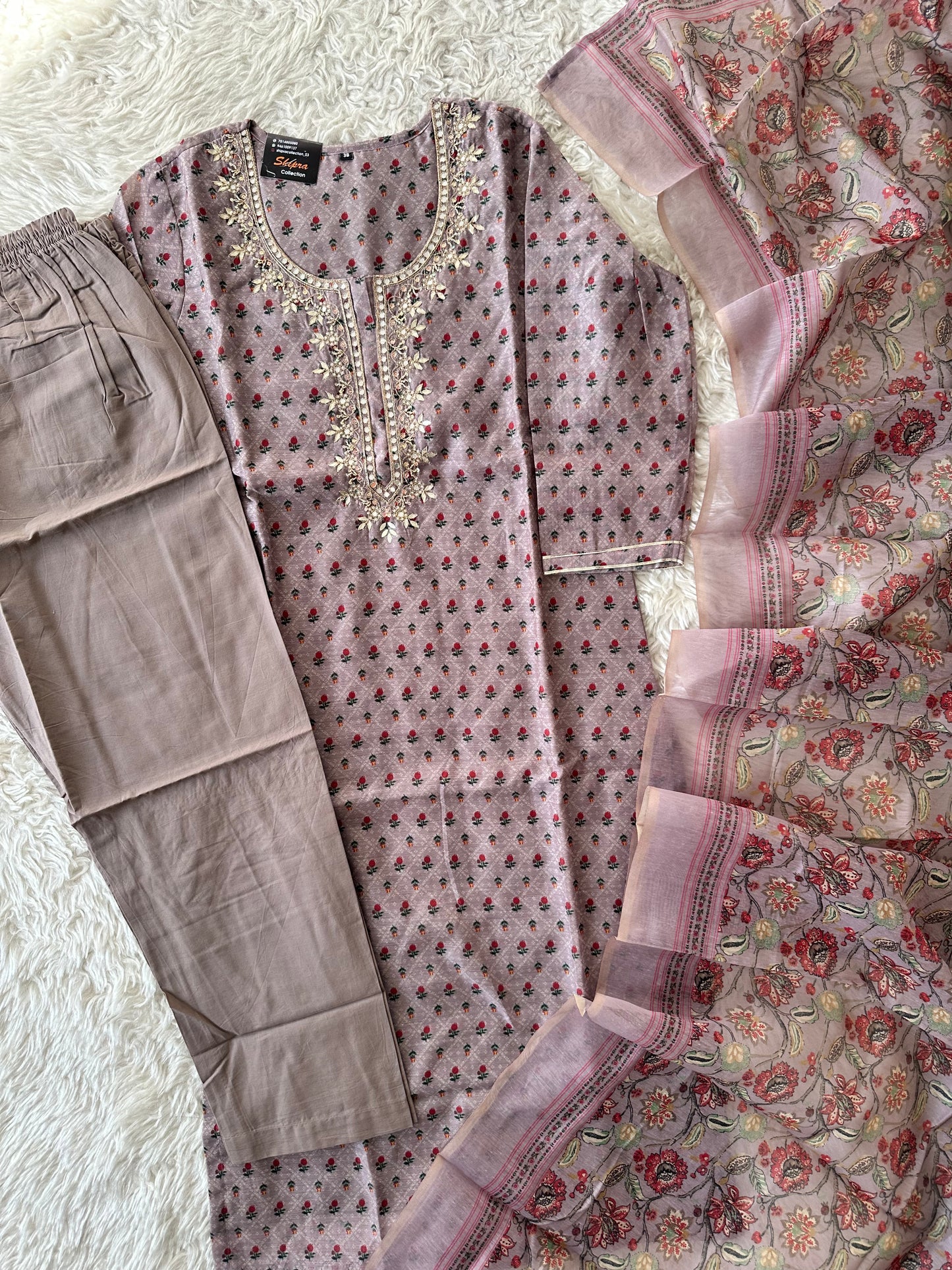 Chanderi Silk Kurti Pant Dupatta Set