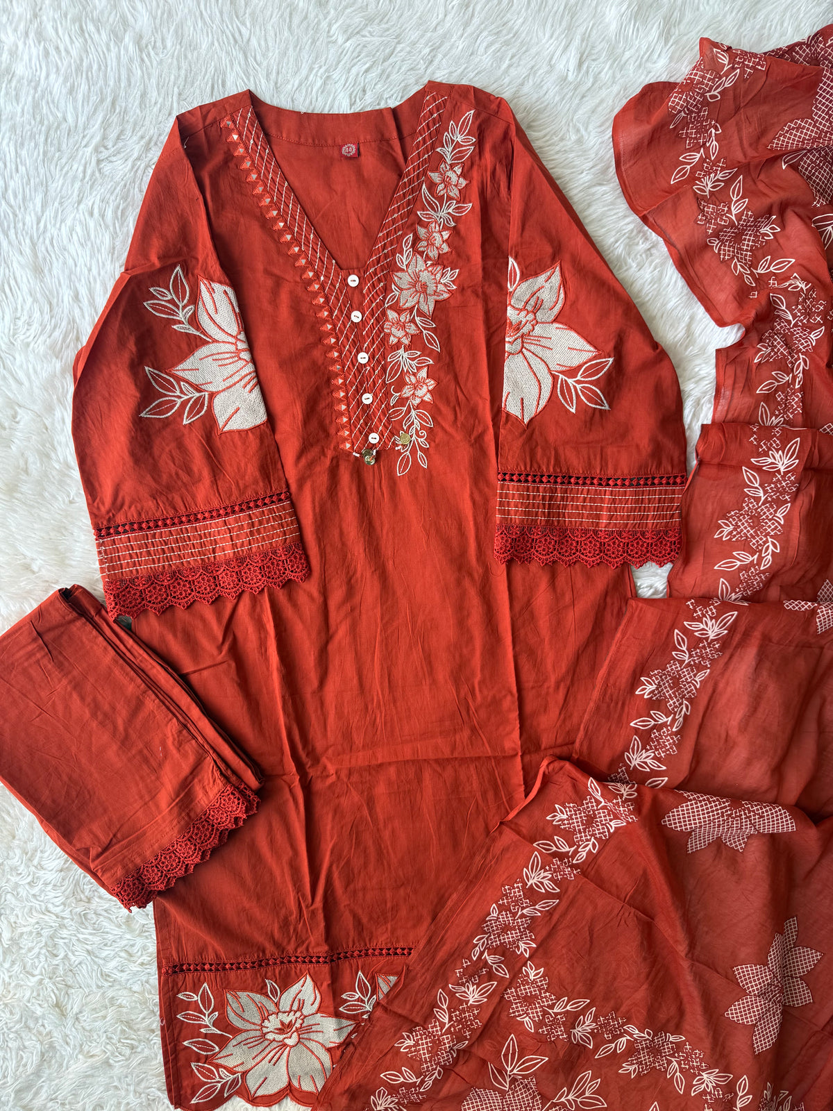 Pure Cotton Kurti Pant Dupatta Set
