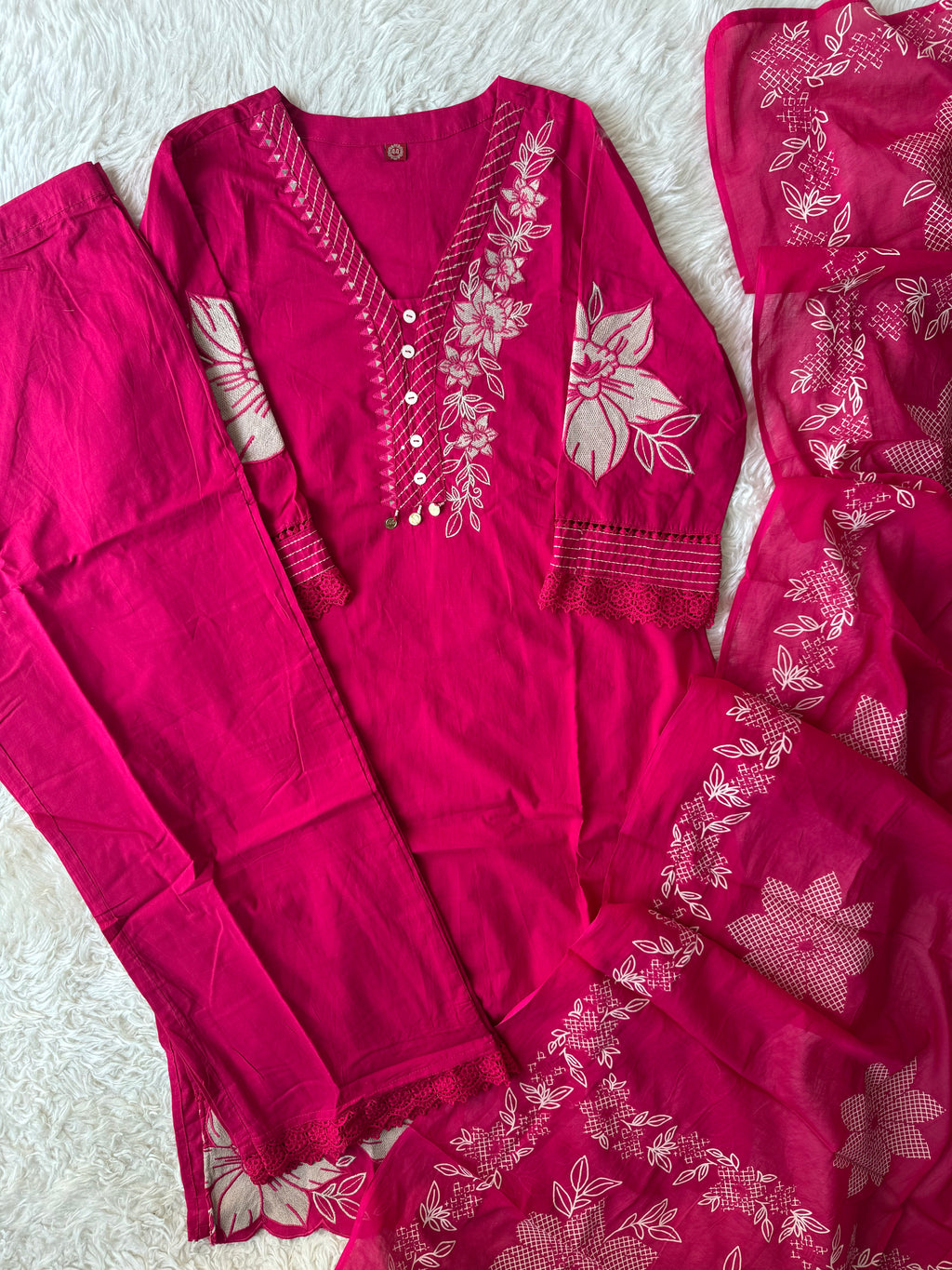 Pure Cotton Kurti Pant Dupatta Set