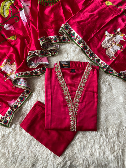 Gazi Silk Kurti Pant Dupatta Set