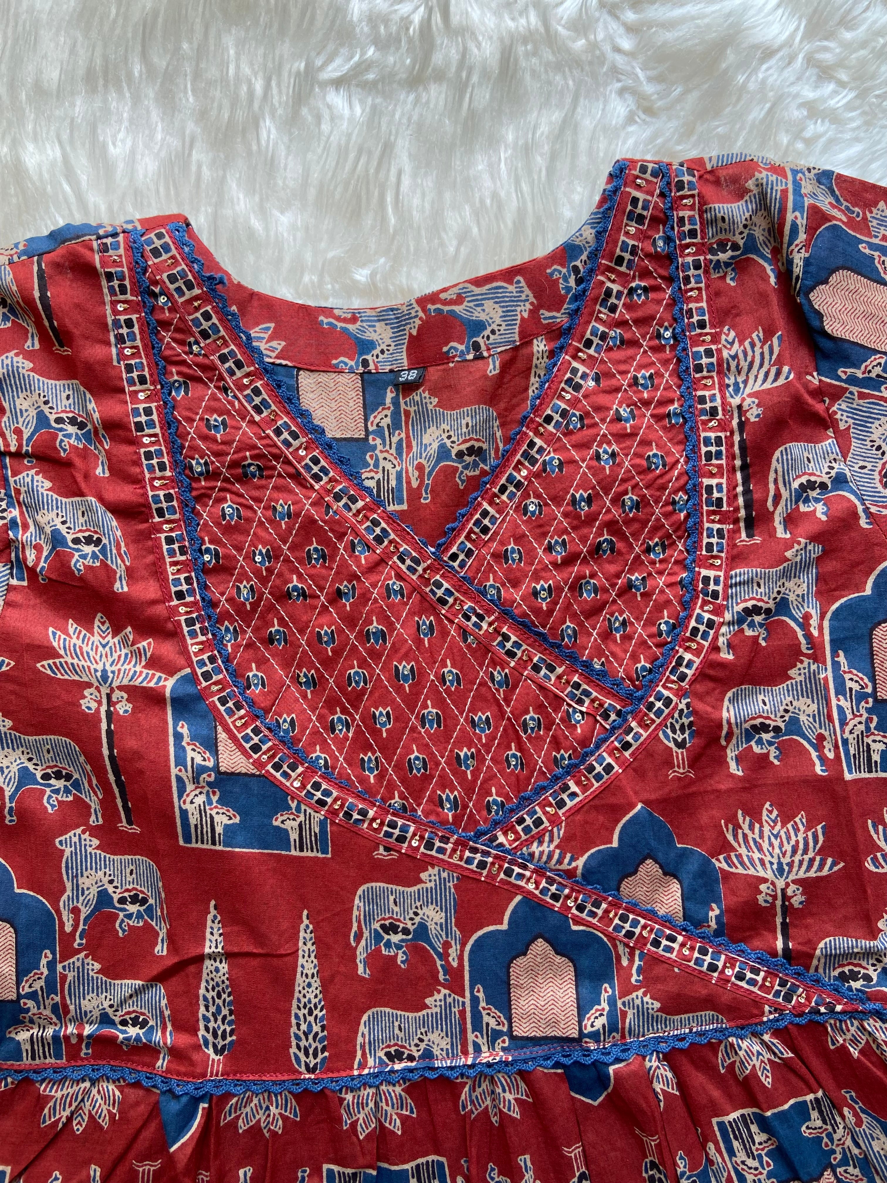 Premium Cotton ANARKALI Kurti Pant Dupatta Set