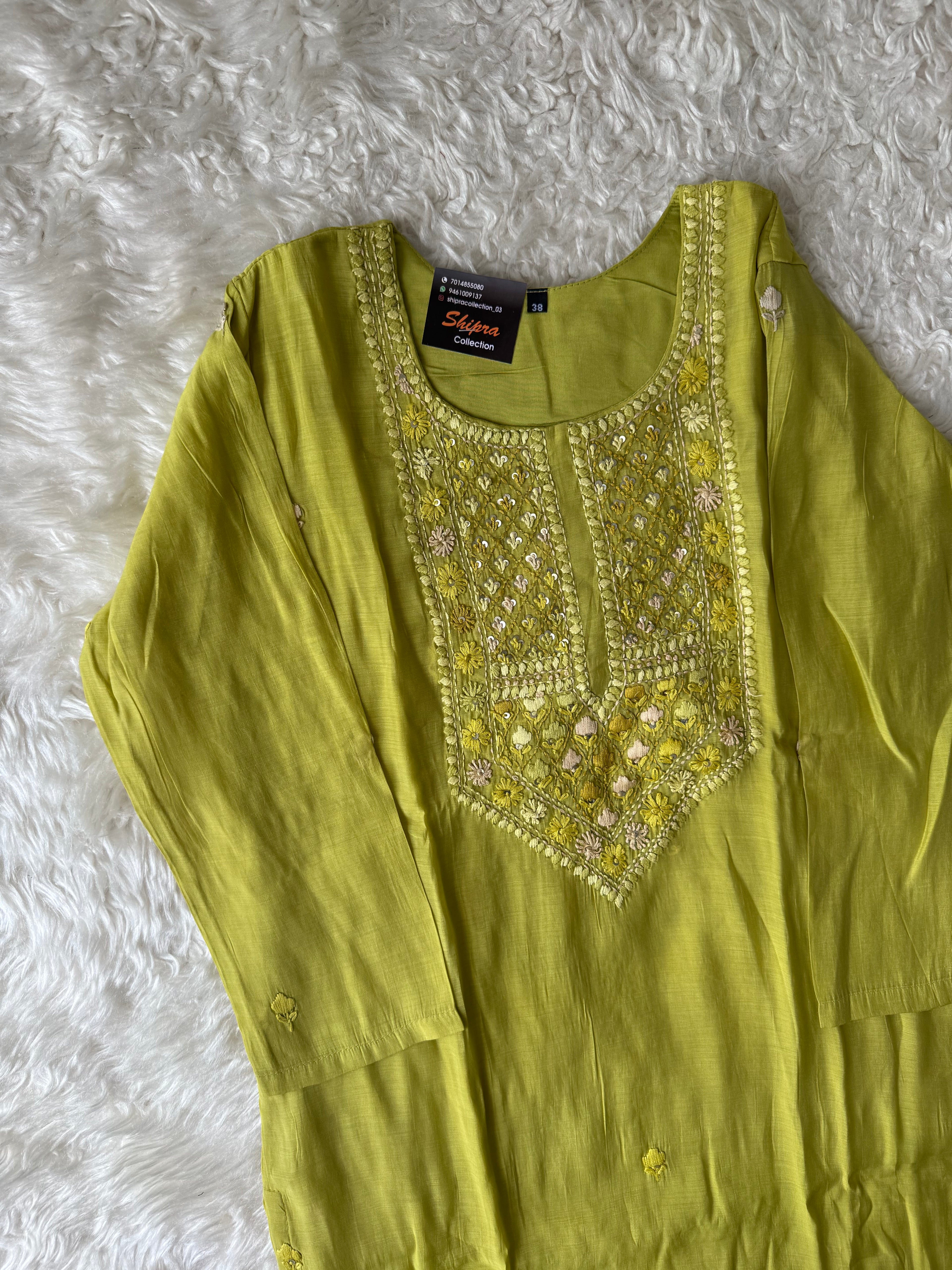 Mul Chanderi Kurti Pant Dupatta Set