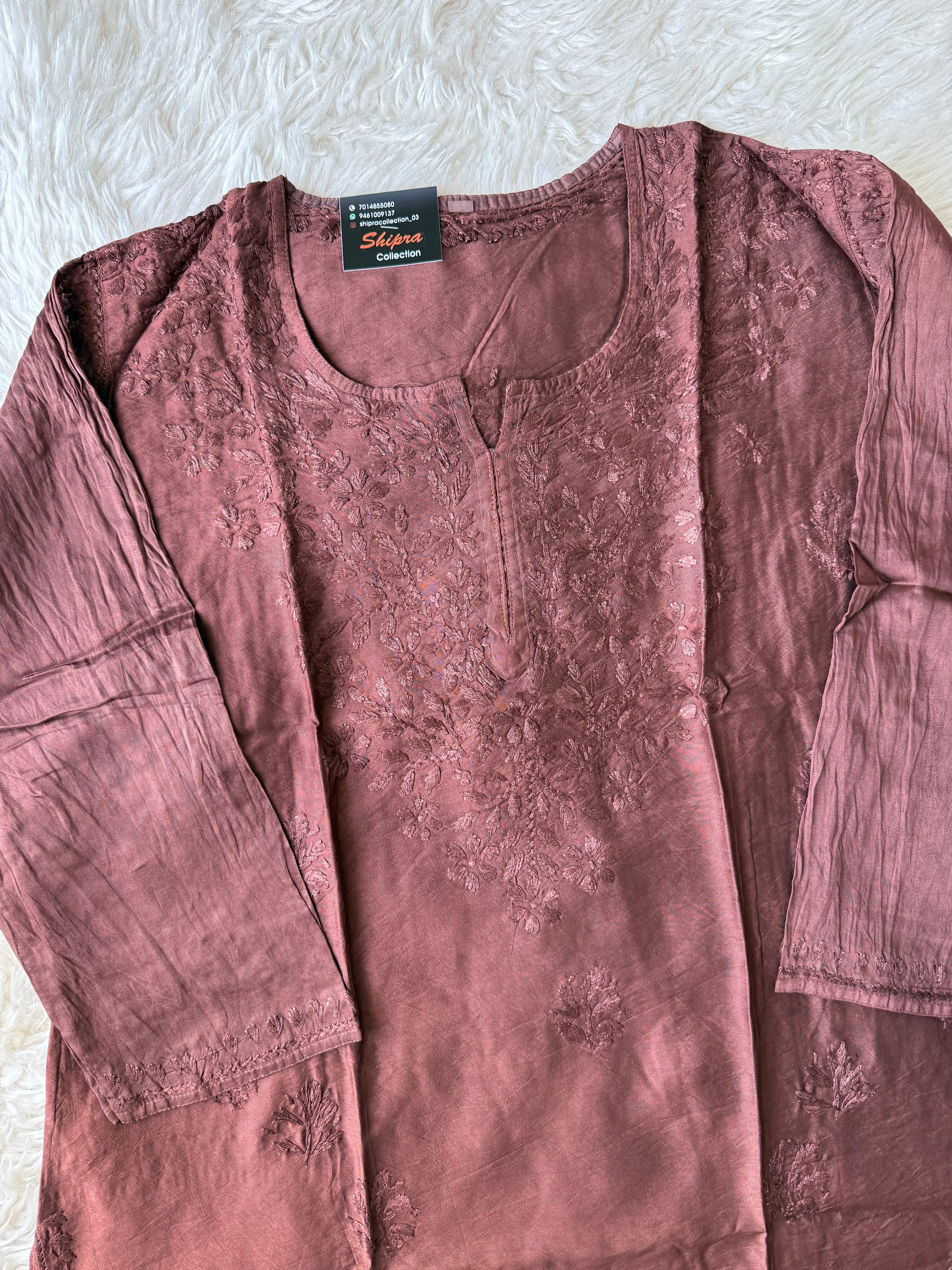 Chanderi Silk Chikankari Short kurti