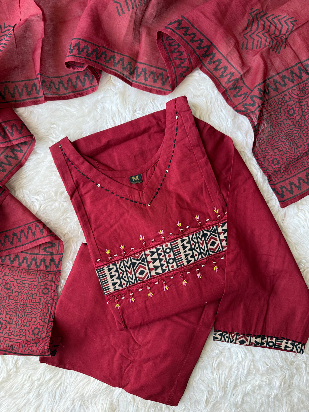 Pure Cotton Aline Kurti Plazo Dupatta Set
