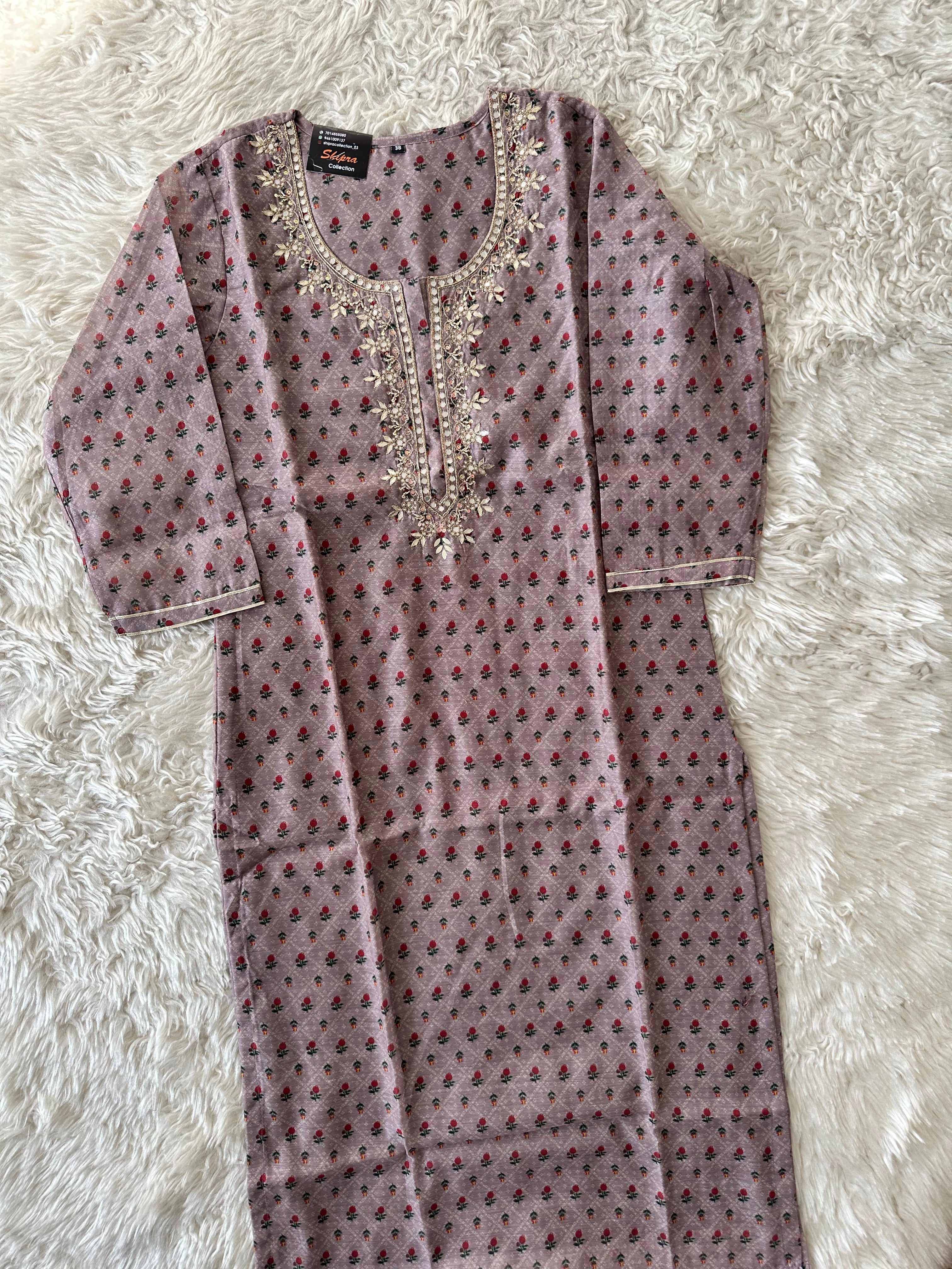 Chanderi Silk Kurti Pant Dupatta Set