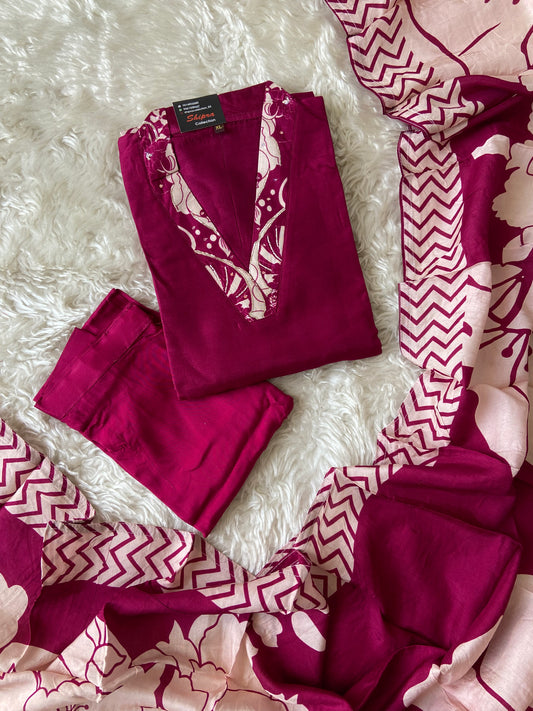 Russian Silk Kurti Pant Dupatta Set