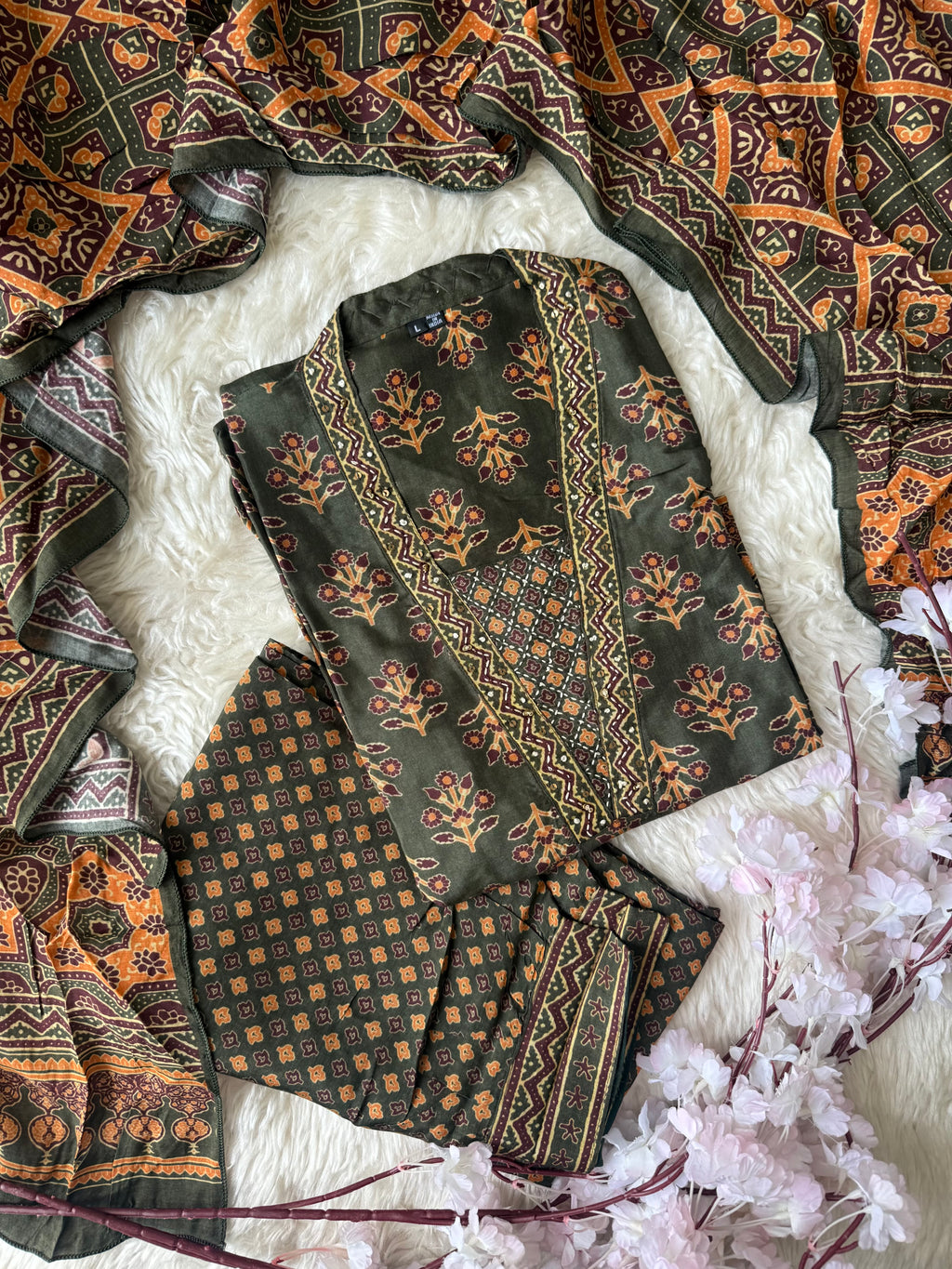 Crepe Silk Kurti Afghani Pant Dupatta Set
