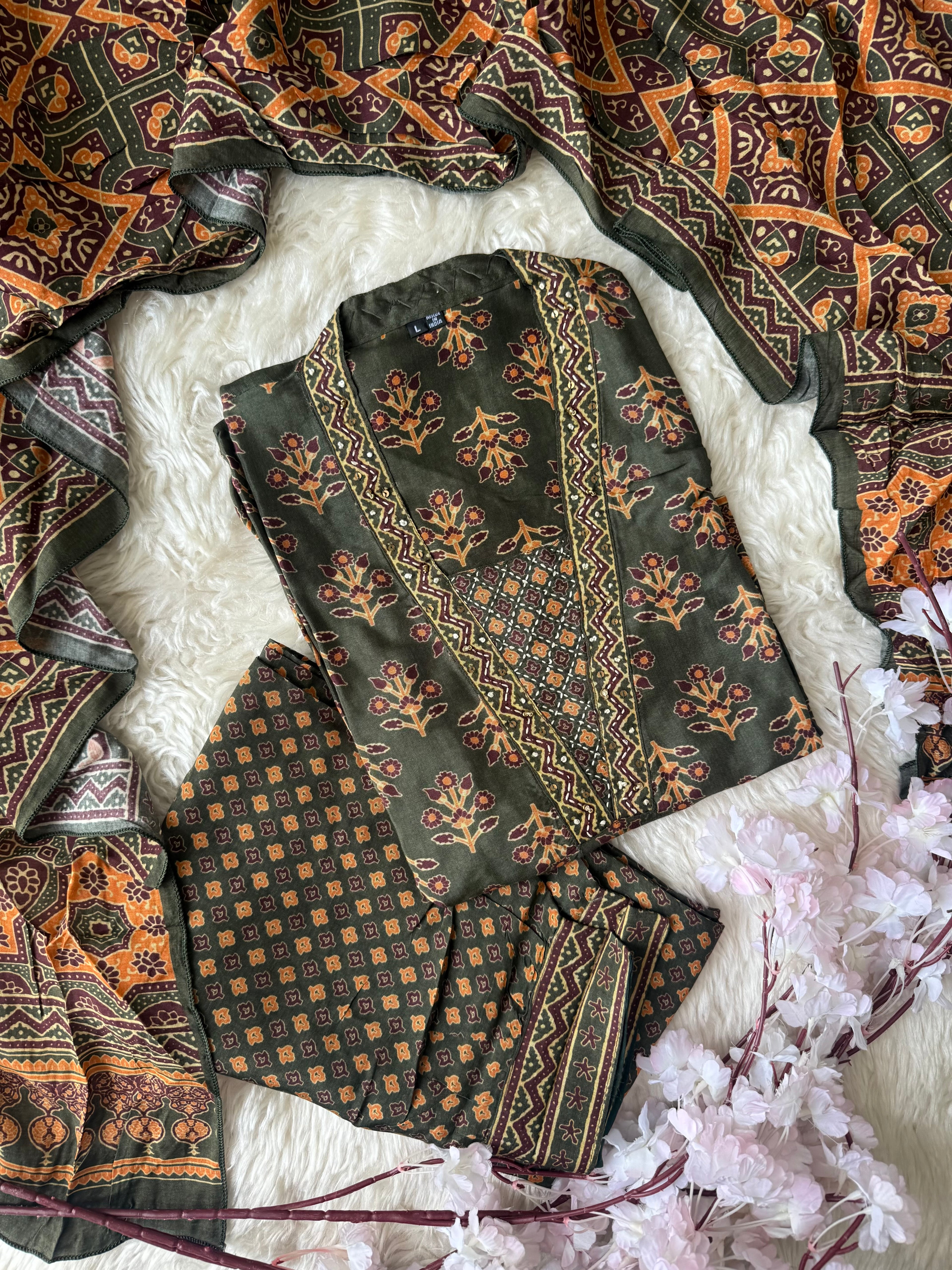 Crepe Silk Kurti Afghani Pant Dupatta Set