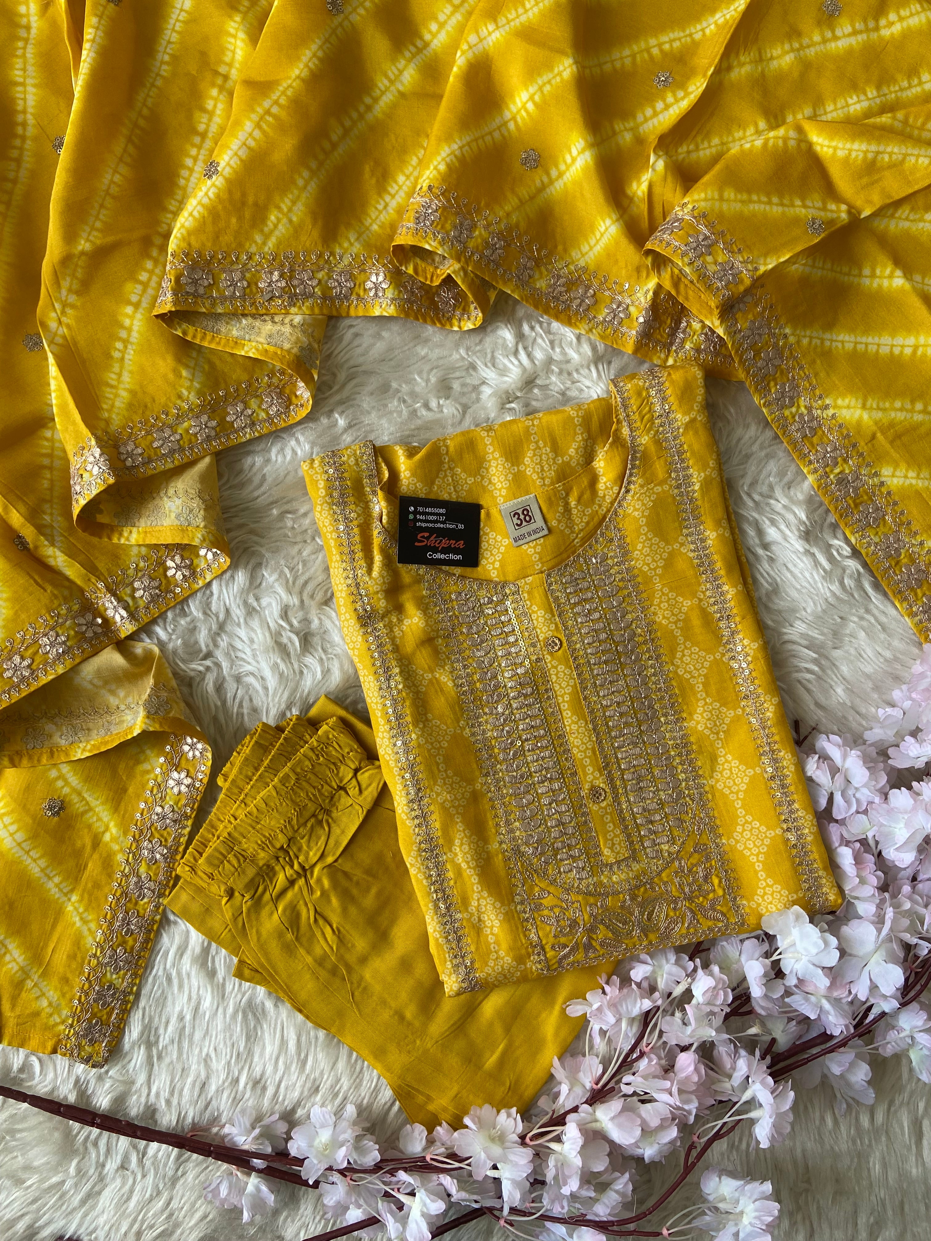 Russian Silk Kurti Pant Dupatta Set