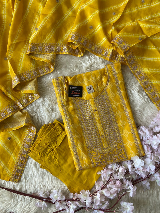 Russian Silk Kurti Pant Dupatta Set