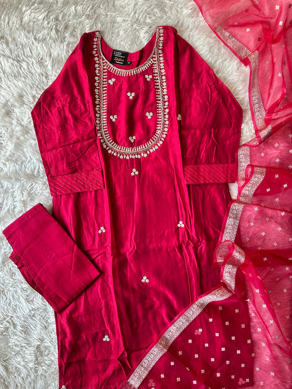 Chanderi Silk Kurti Pant Dupatta Set