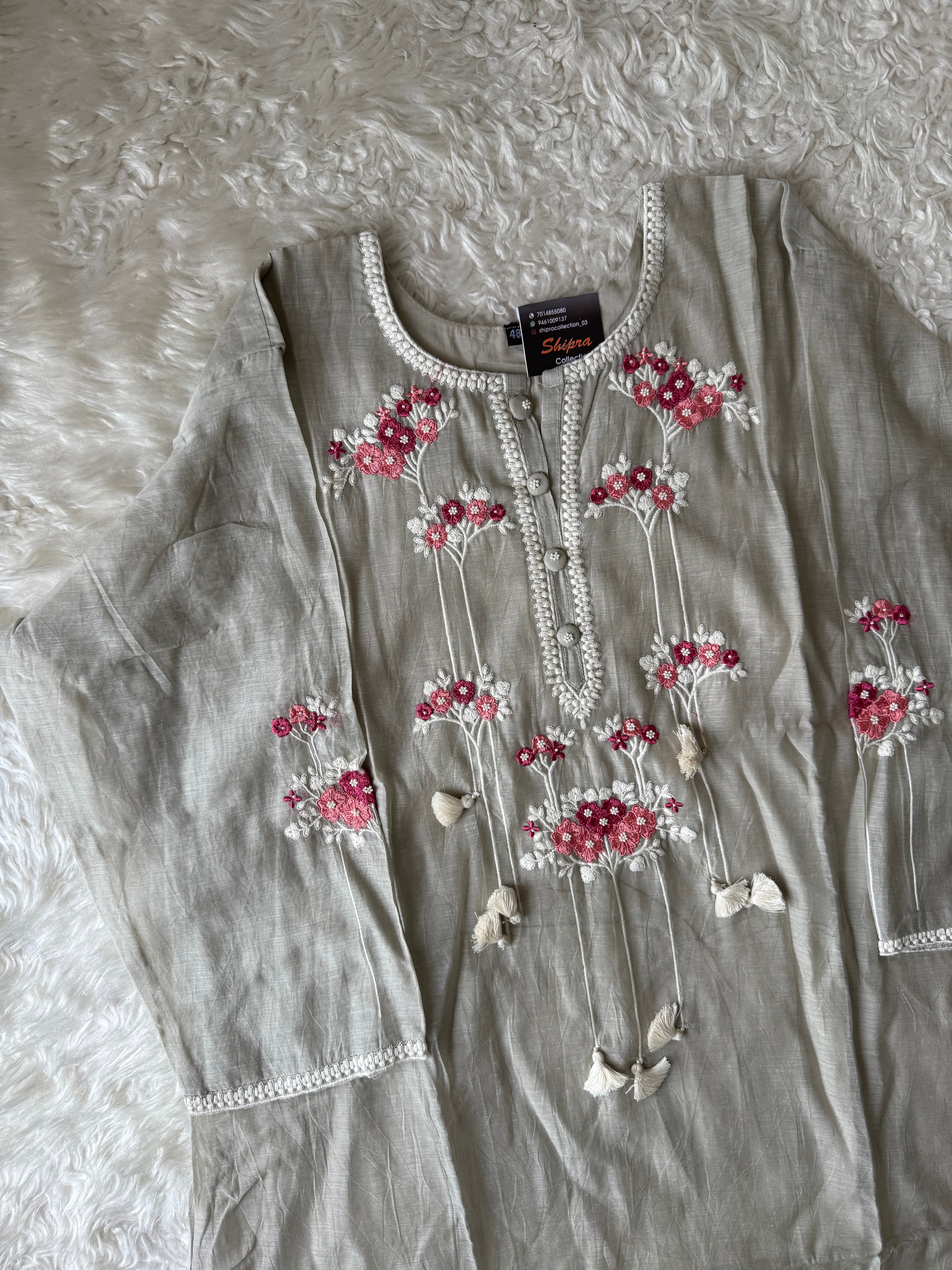 “Plus Size” Mul Chanderi Kurti Pant Dupatta Set