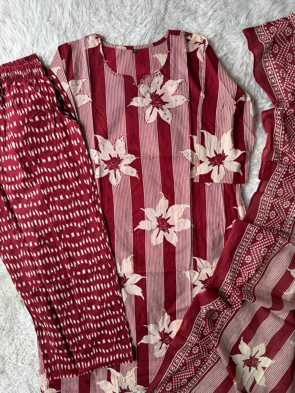 Pure Cotton Kurti Pant Dupatta Set