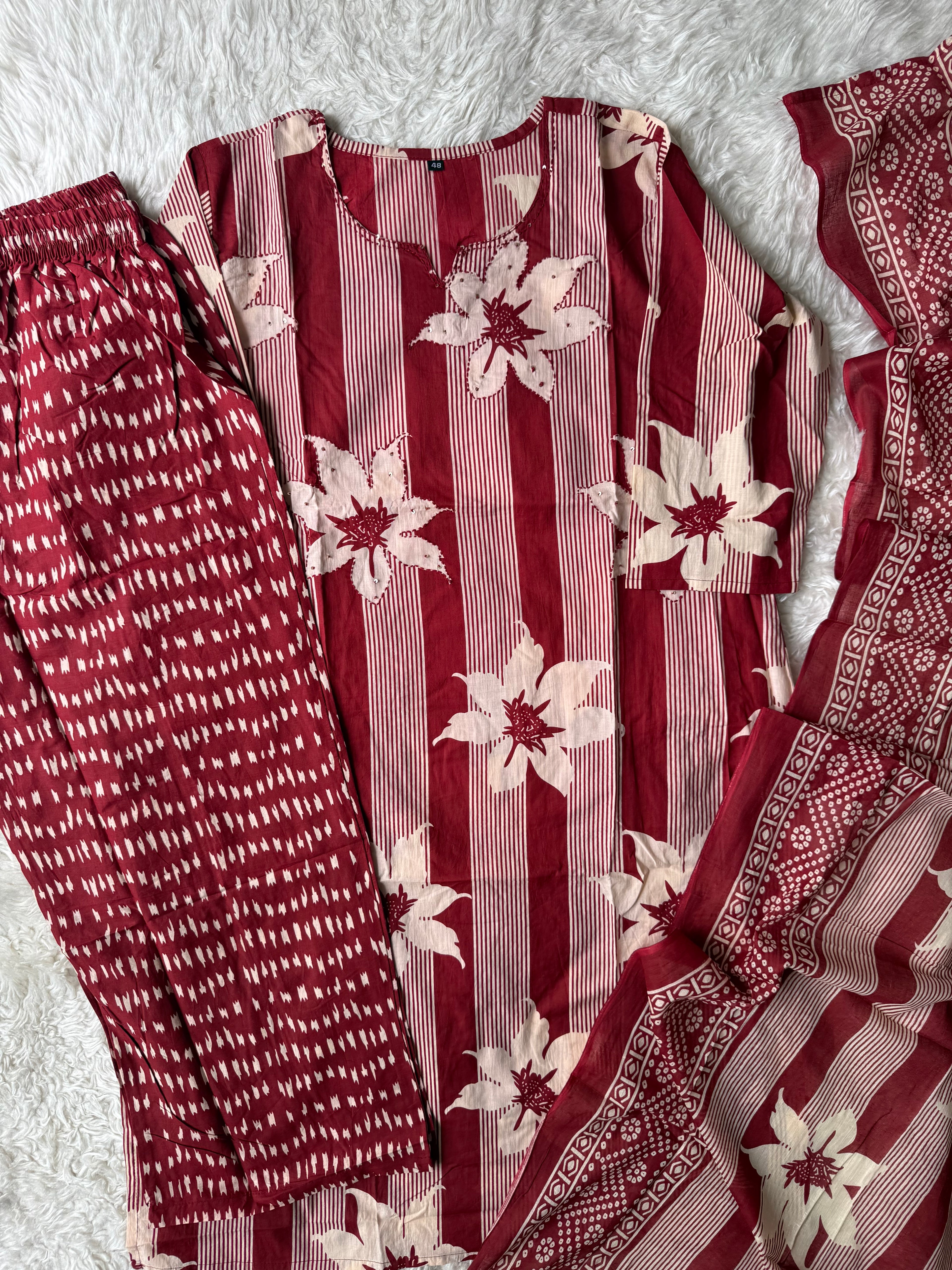 Pure Cotton Kurti Pant Dupatta Set