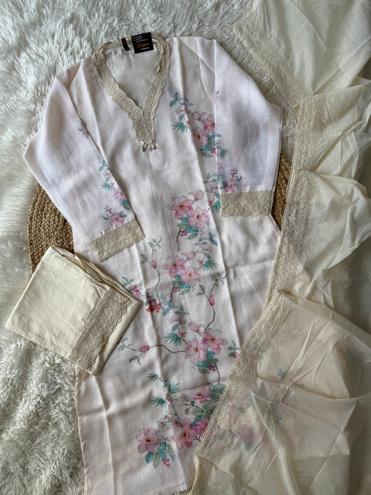 Linen Kurti Pant Dupatta Set
