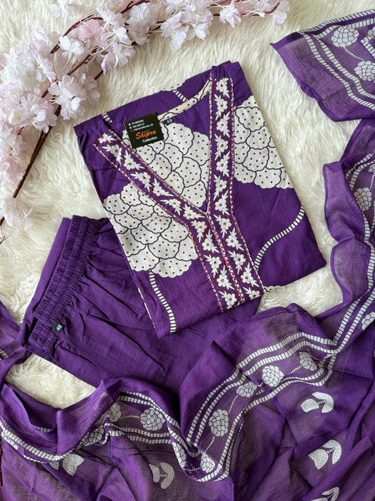 Pure Cotton Kurti Pant Dupatta Set